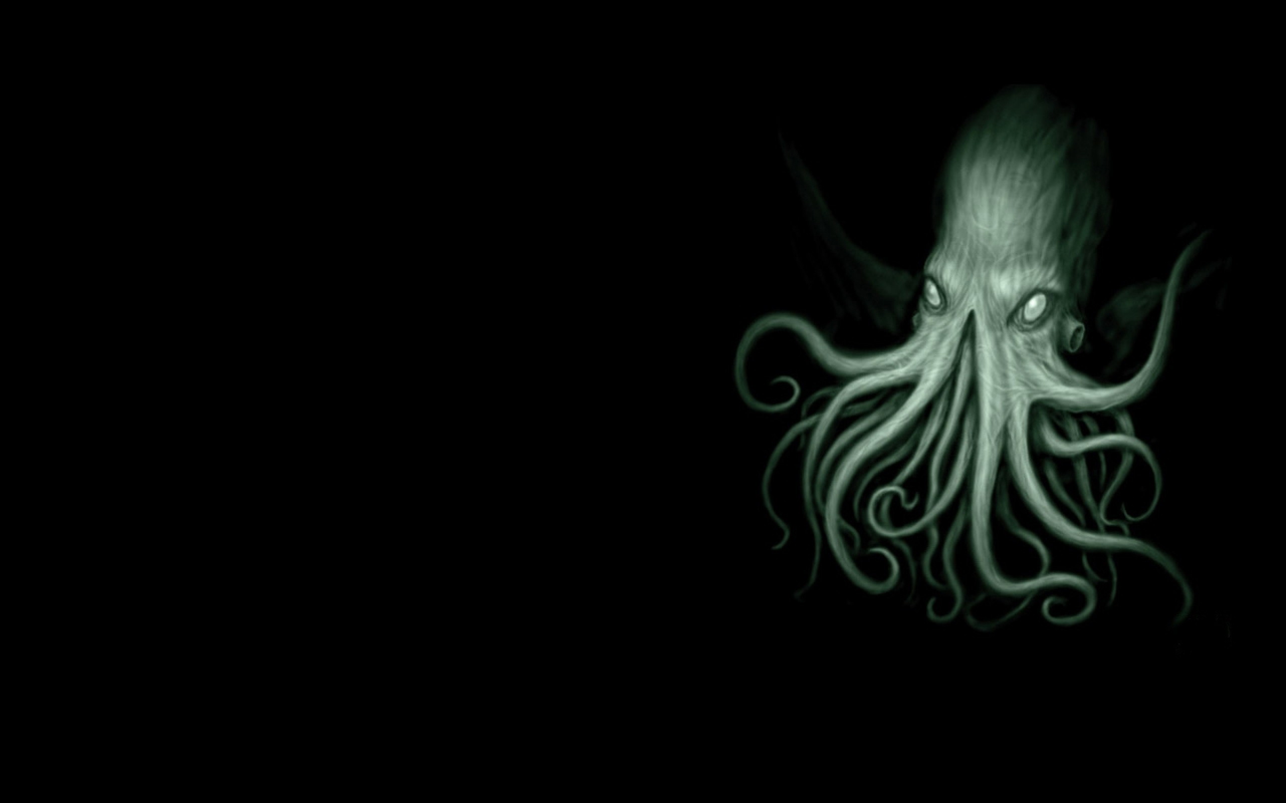 Cthulhu, Tentacoli, Sfondo nero, 2K, wallpaper per PC