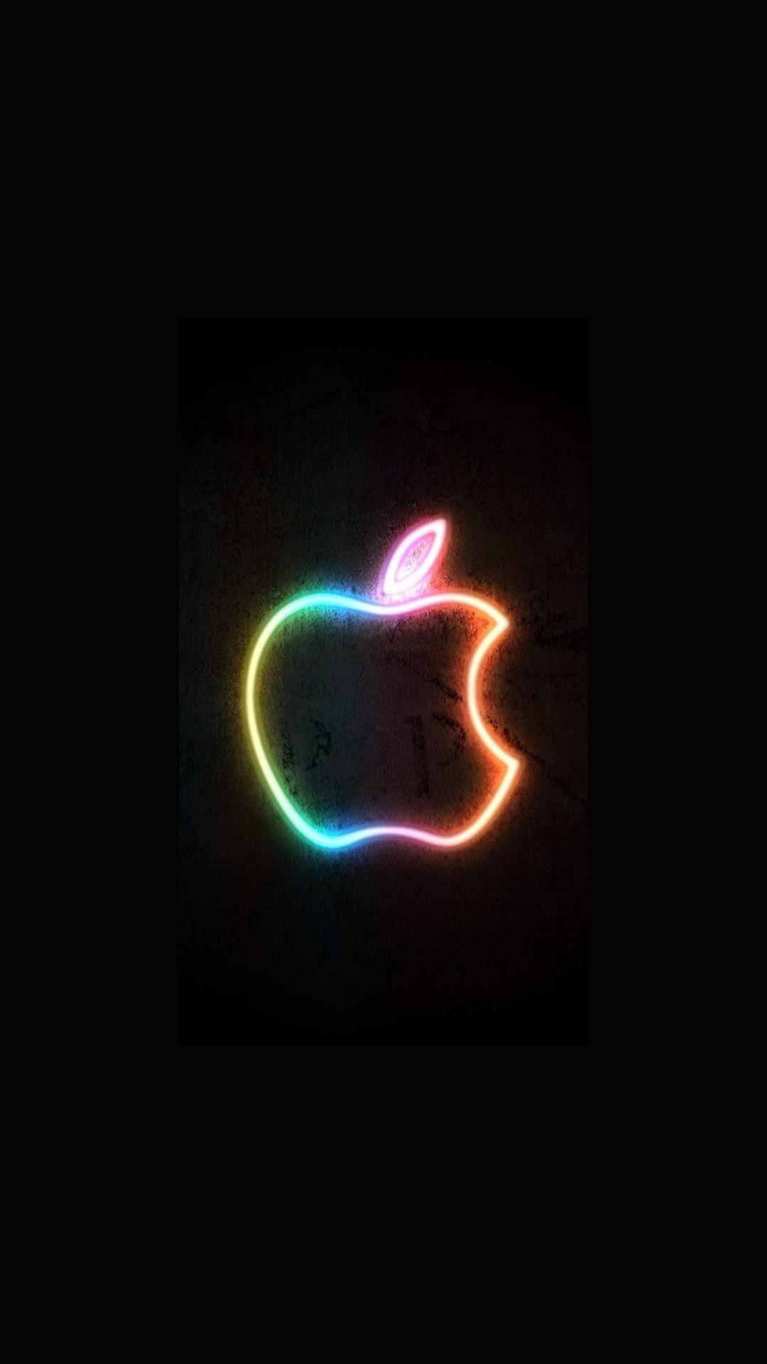 Logo Apple, Neon, Sfondo nero, schermata di blocco iPhone 7 Plus