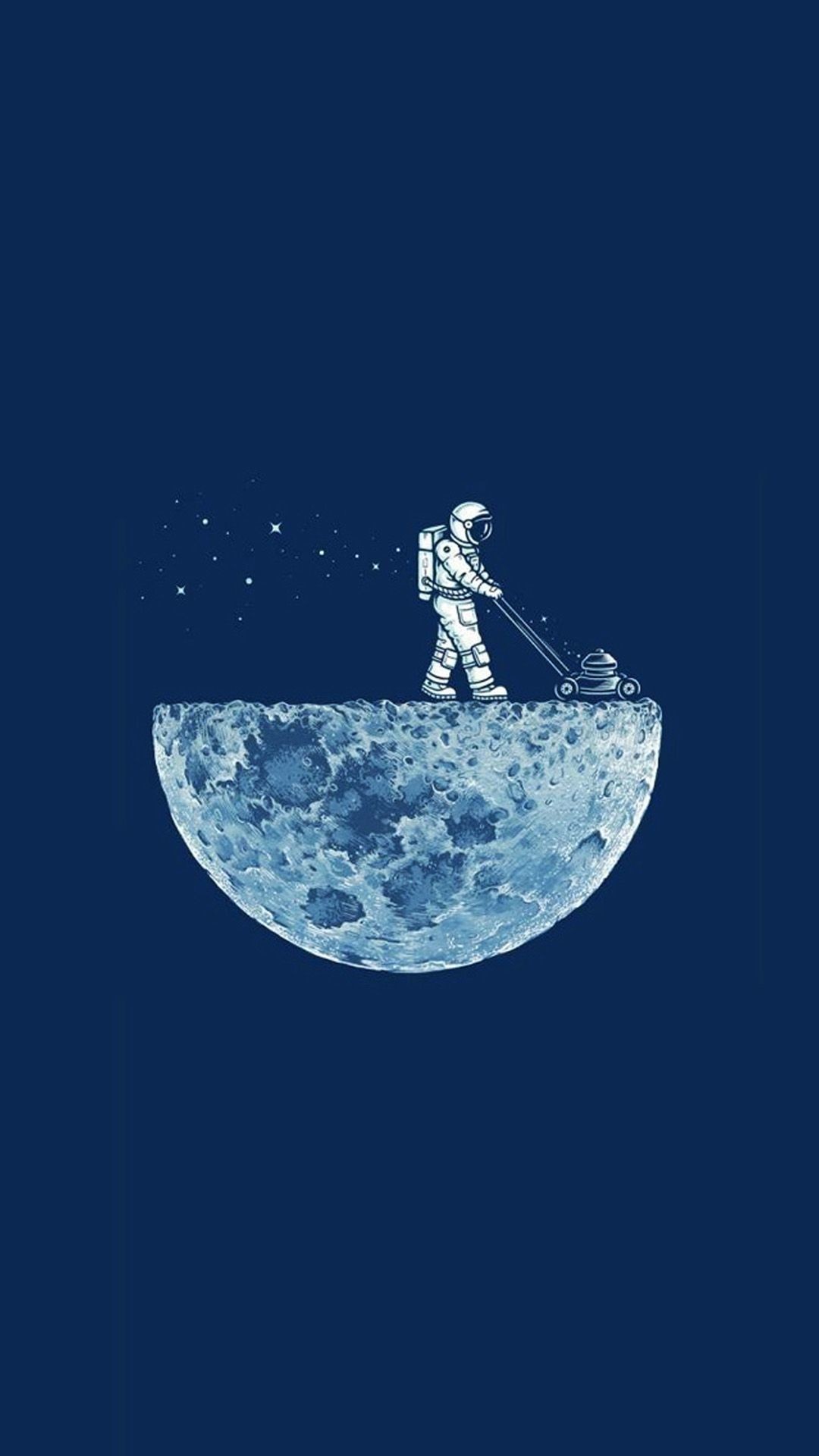 Astronauta, Luna, Tosaerba, Illustrazione, Minimalista, Full HD, wallpaper per smartphone