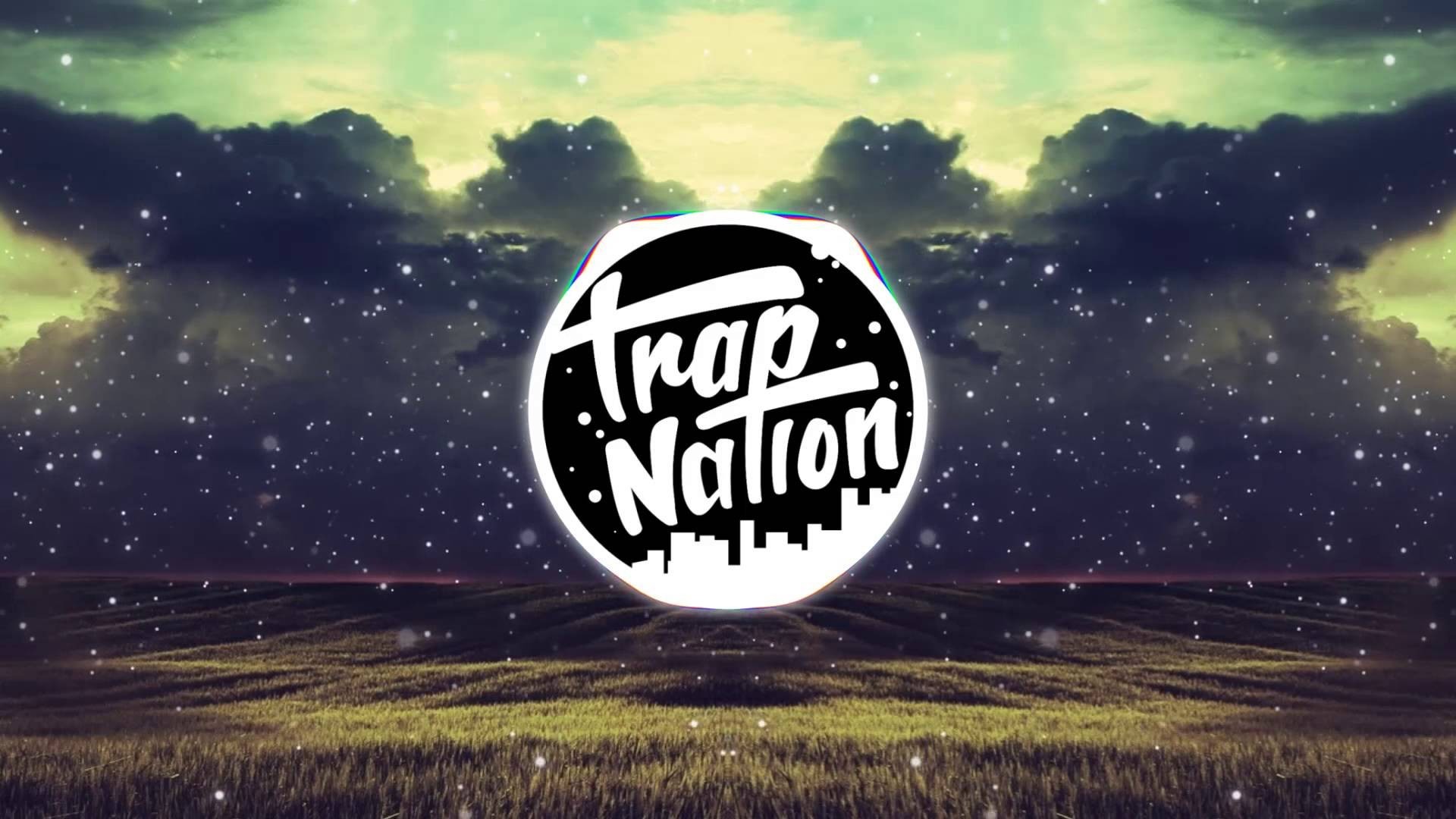 Trap Nation, Logo, Nuvole, Prato, Cielo stellato, 16:9 Full HD, sfondo widescreen