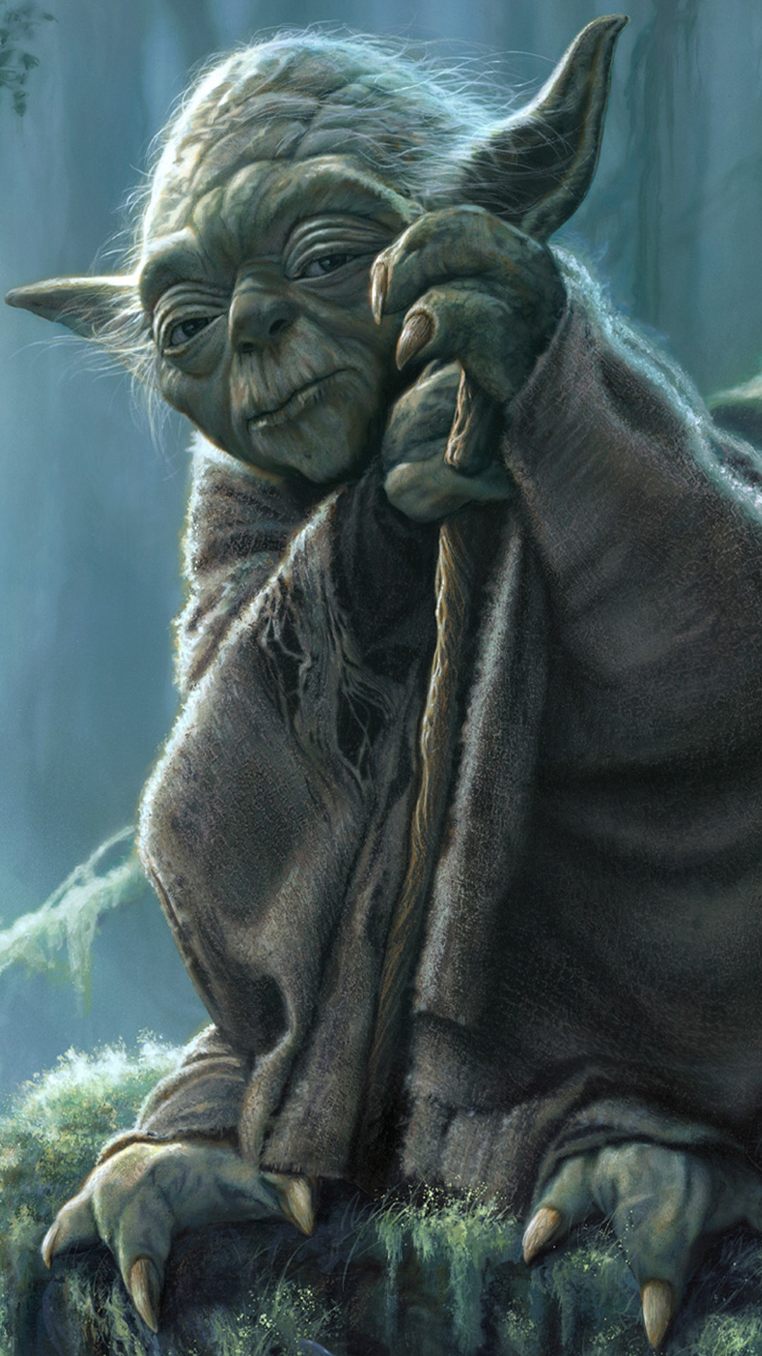 Yoda, Star Wars, Bastone, Foresta, Full HD, wallpaper per smartphone