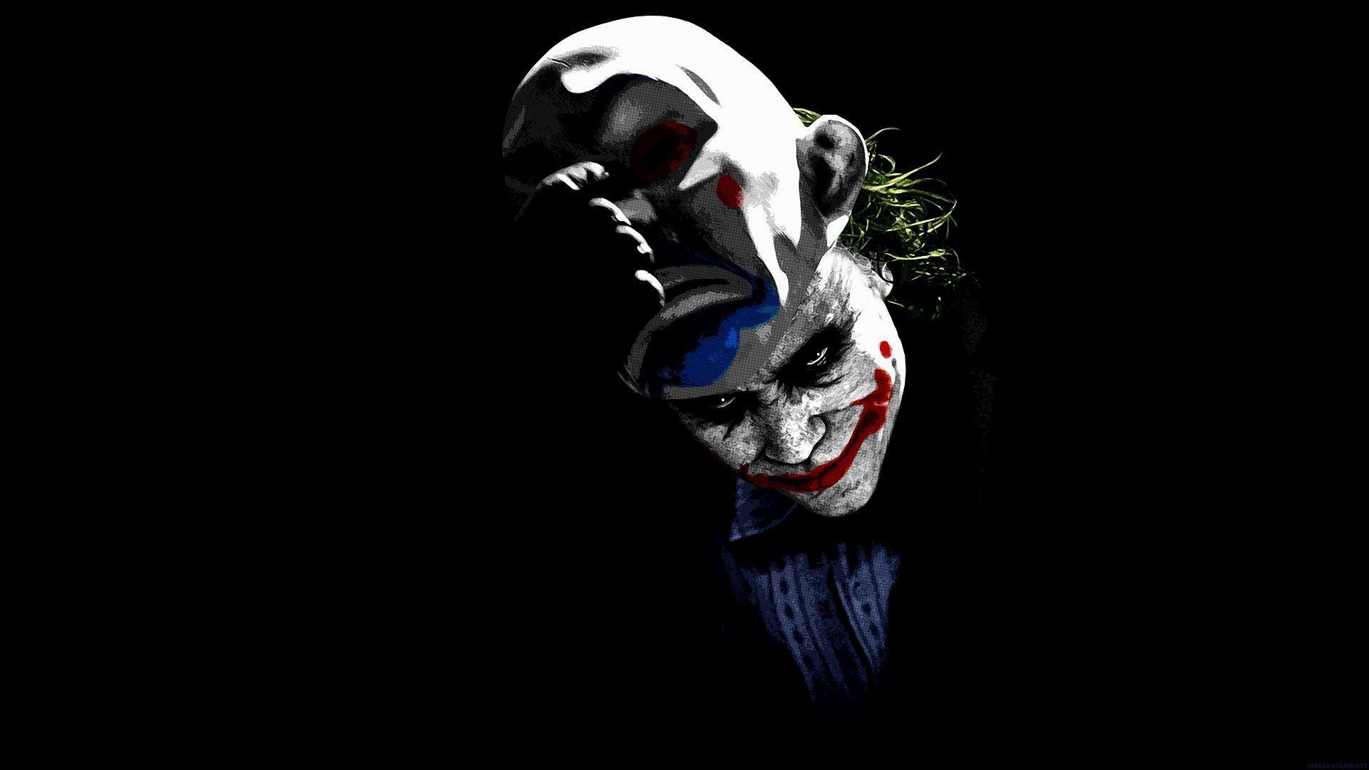 Joker, Heath Ledger, Maschera da clown, Il cavaliere oscuro, Sfondo nero, wallpaper desktop Full HD