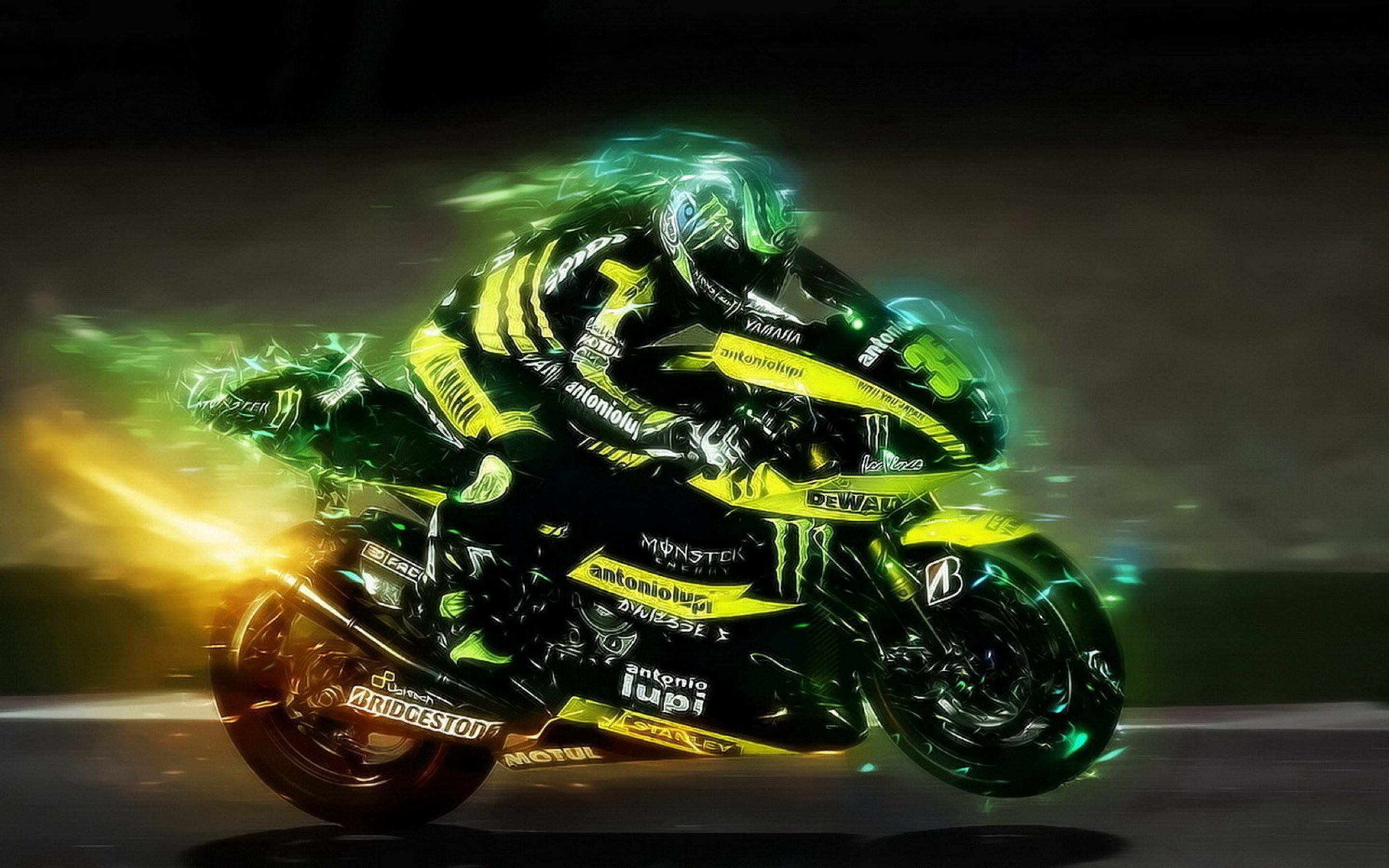 Monster Energy Yamaha Tech3, MotoGP, Effetto verde, Velocità, 2880x1800, sfondo MacBook Pro