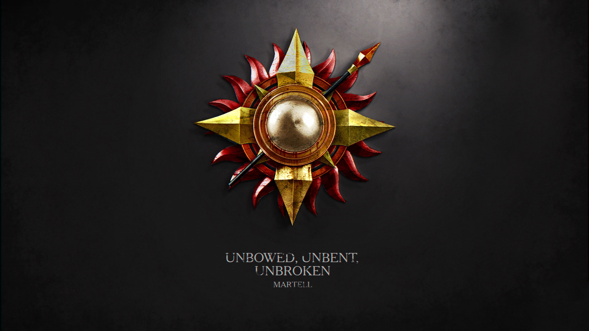 Il Trono di Spade, Casa Martell, Sole trafitto da lancia, Unbowed, Unbent, Unbroken, Sfondo scuro, wallpaper desktop