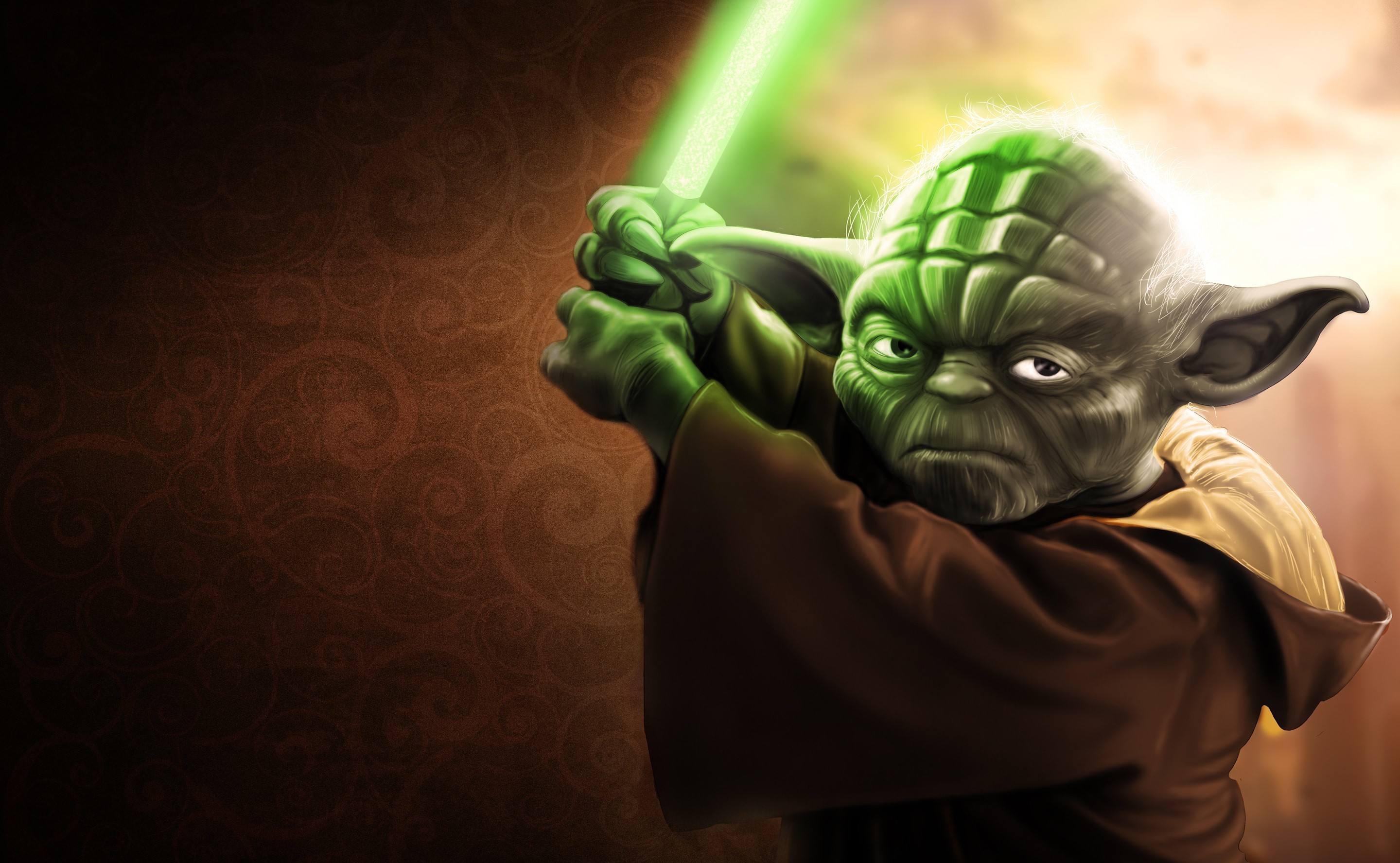 Yoda, Spada laser verde, Star Wars, 2K, sfondo Windows 11