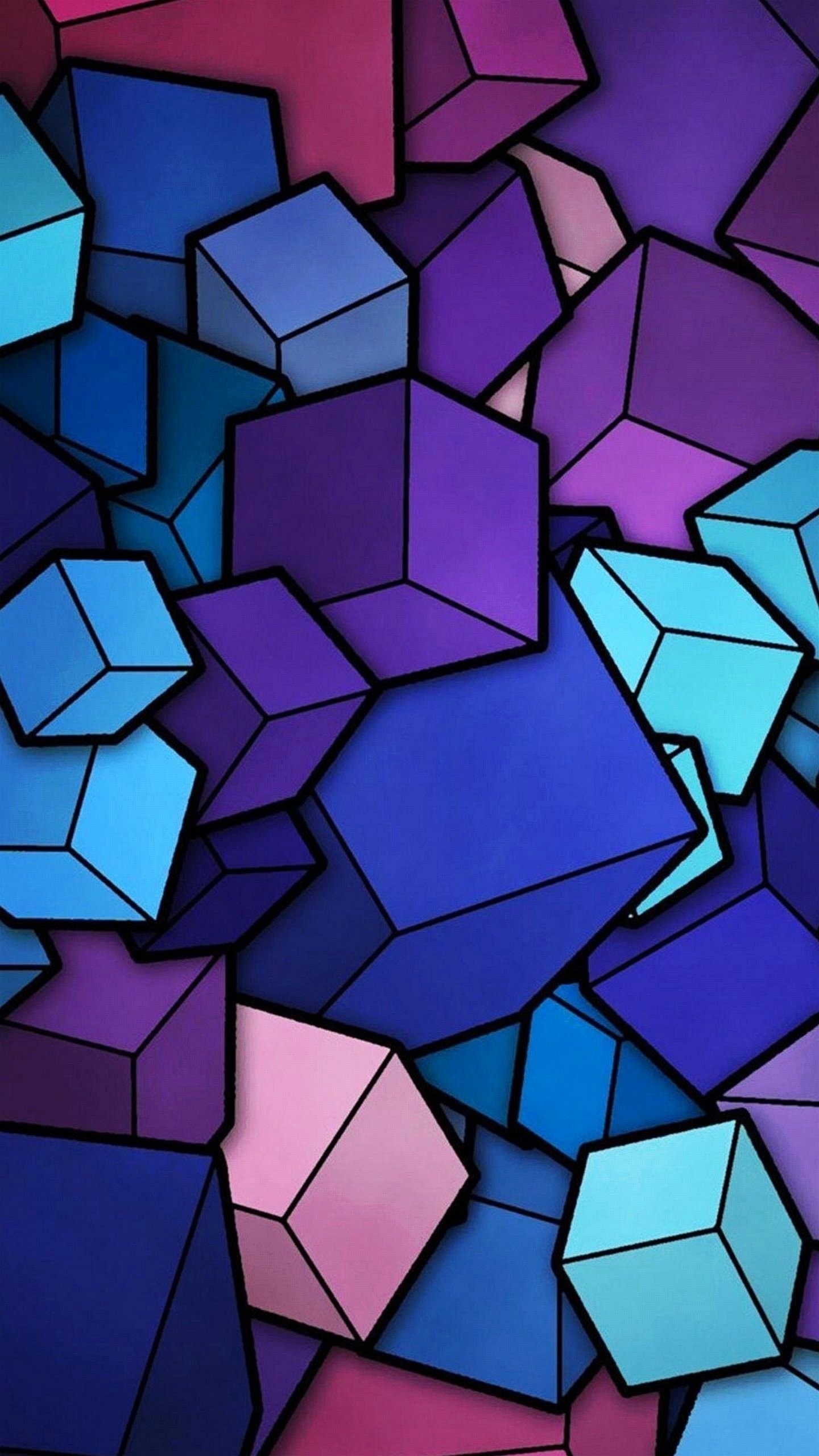 Cubi, Viola, Blu, Geometrico, sfondo per Samsung