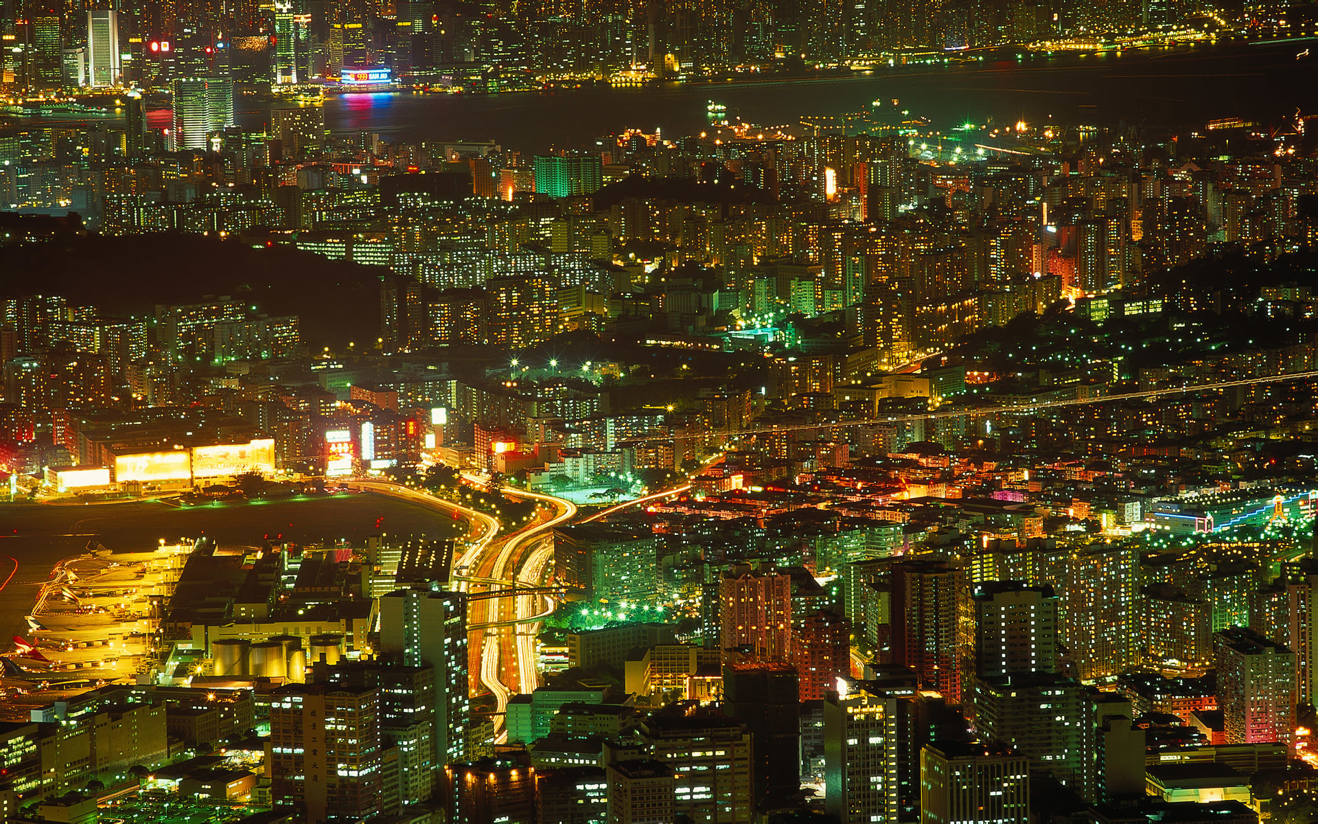 Città, Notte, Luci, Vista dall'alto, 1920x1200, immagine di sfondo