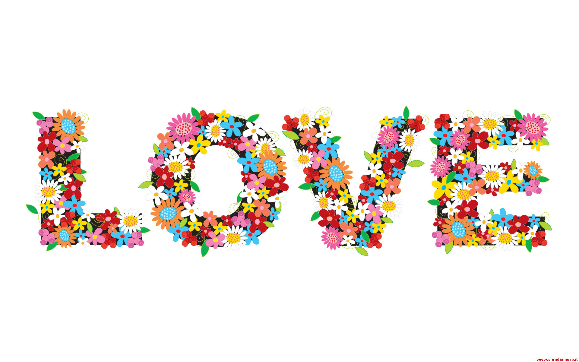 Love, Lettere di fiori, Sfondo bianco, Full HD, wallpaper per PC