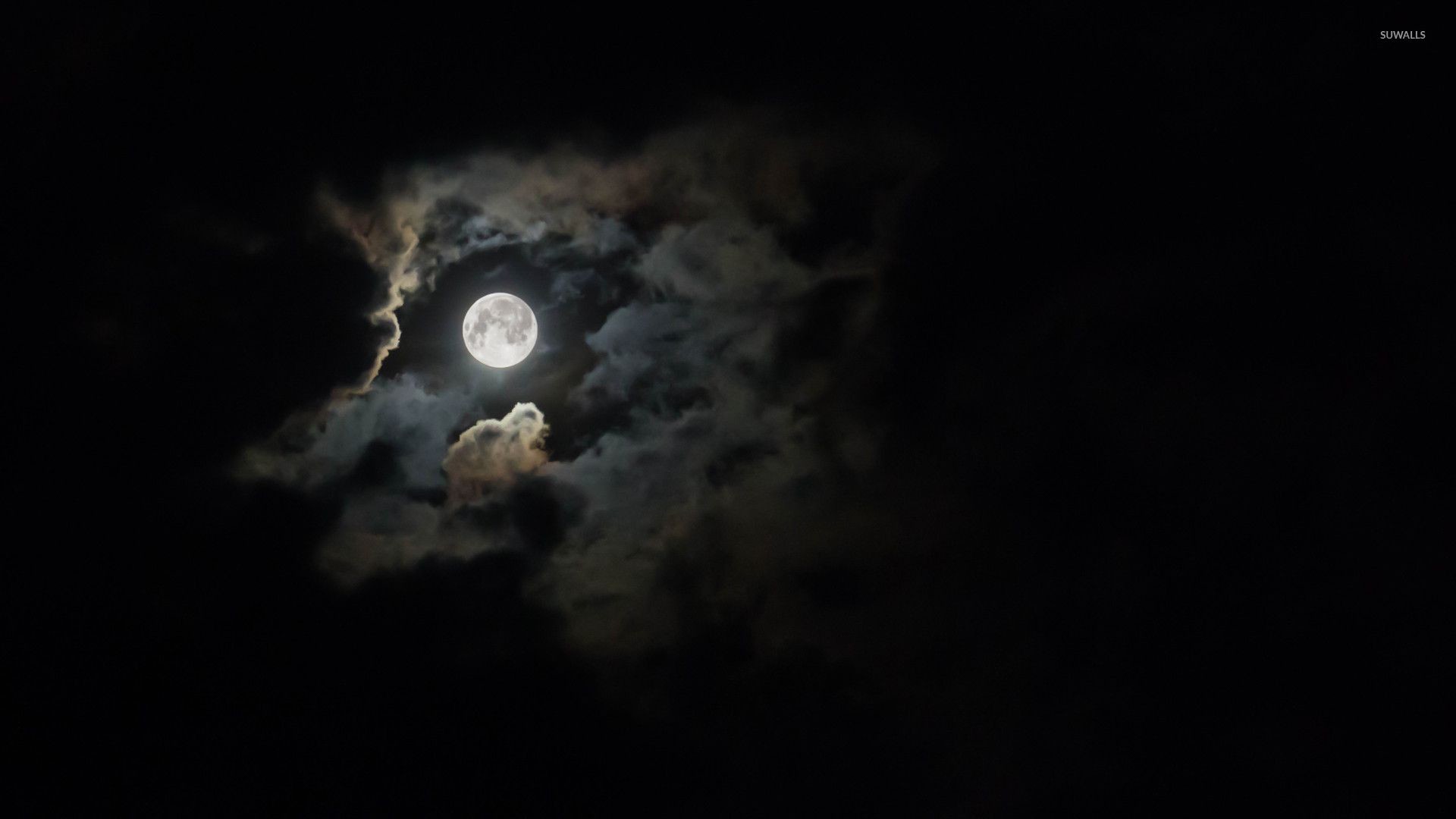 Luna piena, Nuvole, Notte, Scuro, Full HD, sfondo per PC