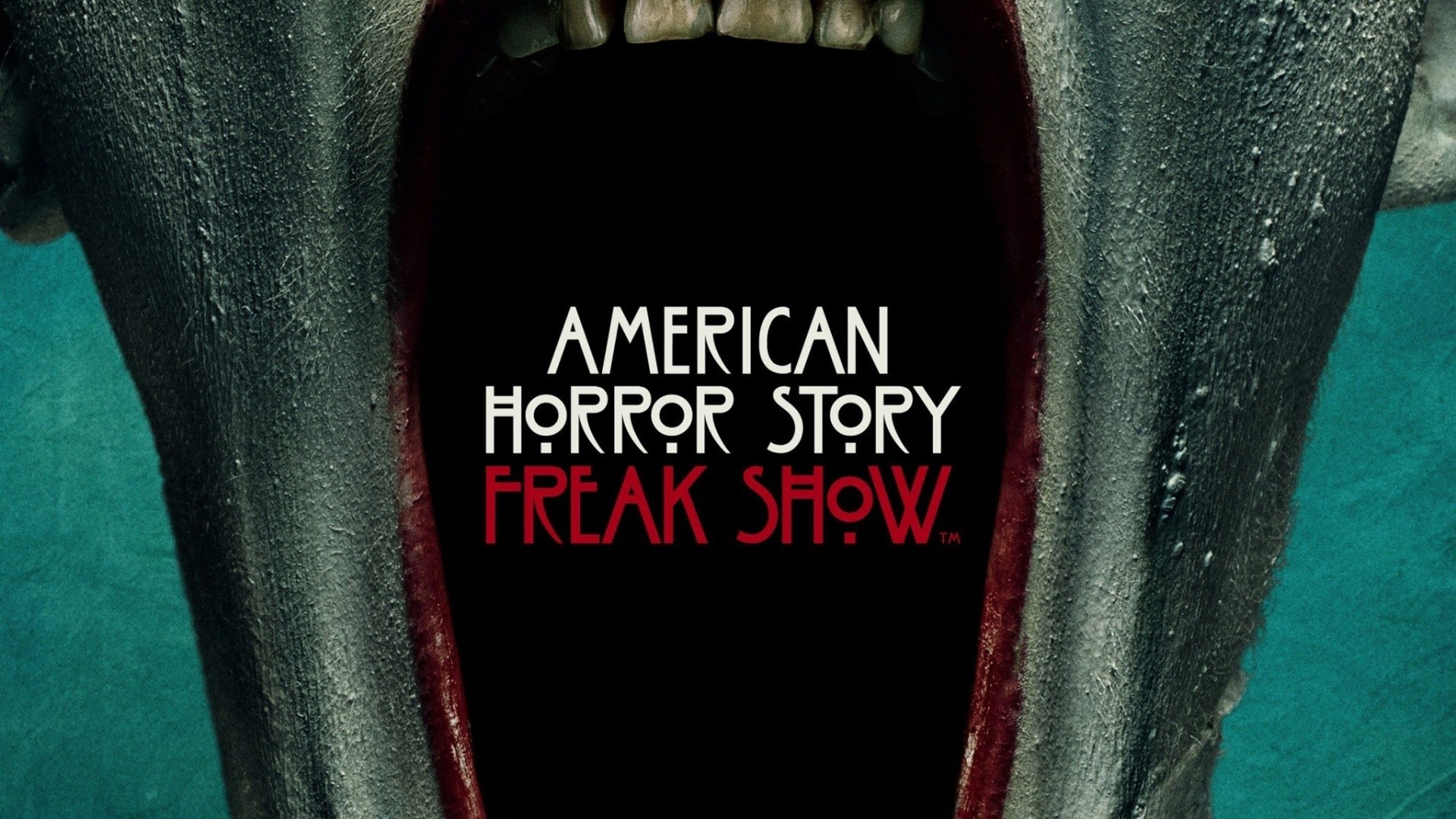 American Horror Story: Freak Show, Logo, Bocca spalancata, Sfondo turchese, wallpaper Windows 11