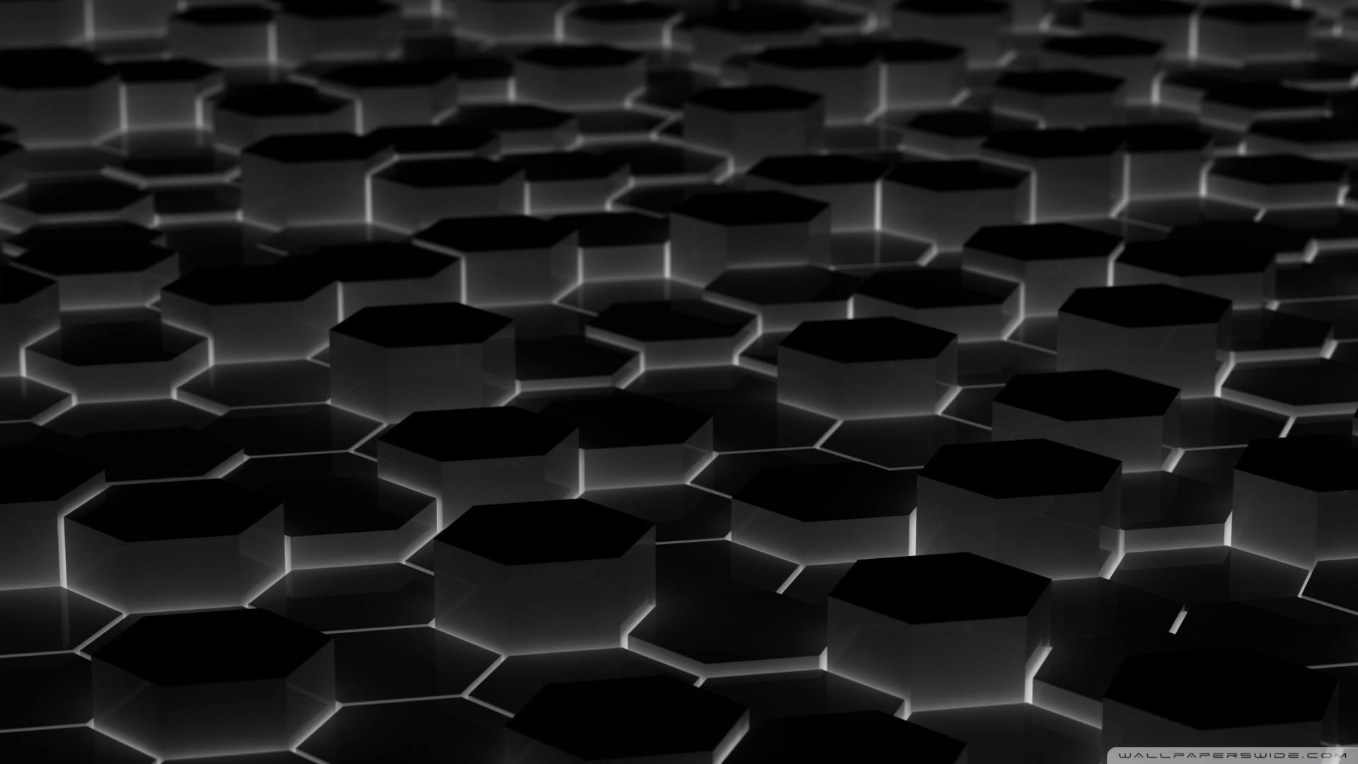 Esagoni 3D, Nero, Rendering 3D, Geometrico, Full HD, wallpaper per PC