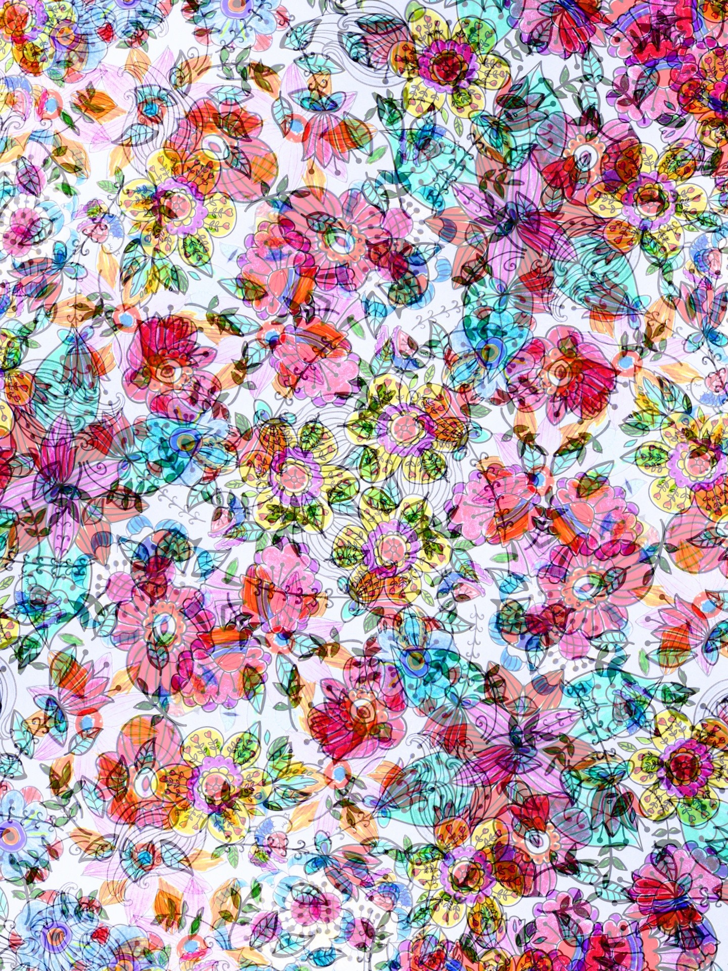 Motivo floreale, Fiori colorati, Rosa, Fitto, QHD+, schermata di blocco iPad