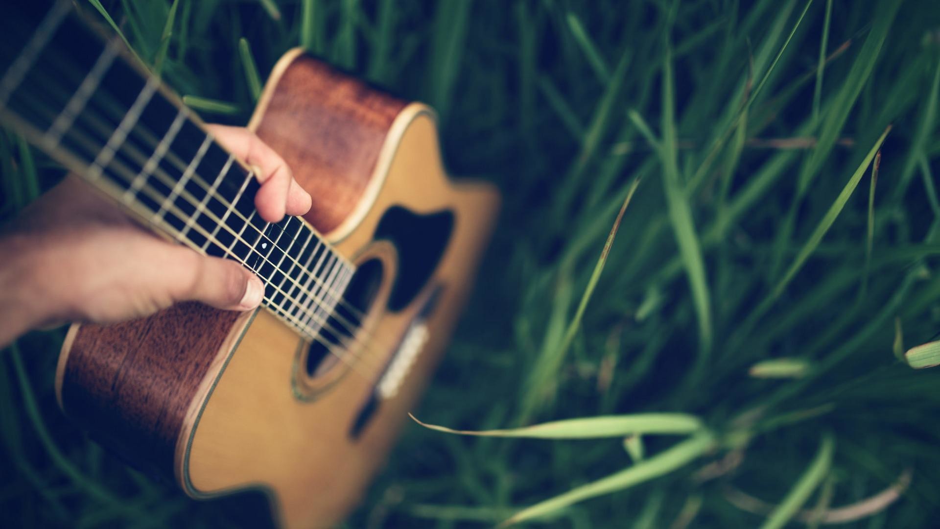 Chitarra acustica, Mani, Erba, Primo piano, Full HD 1080p, sfondo desktop