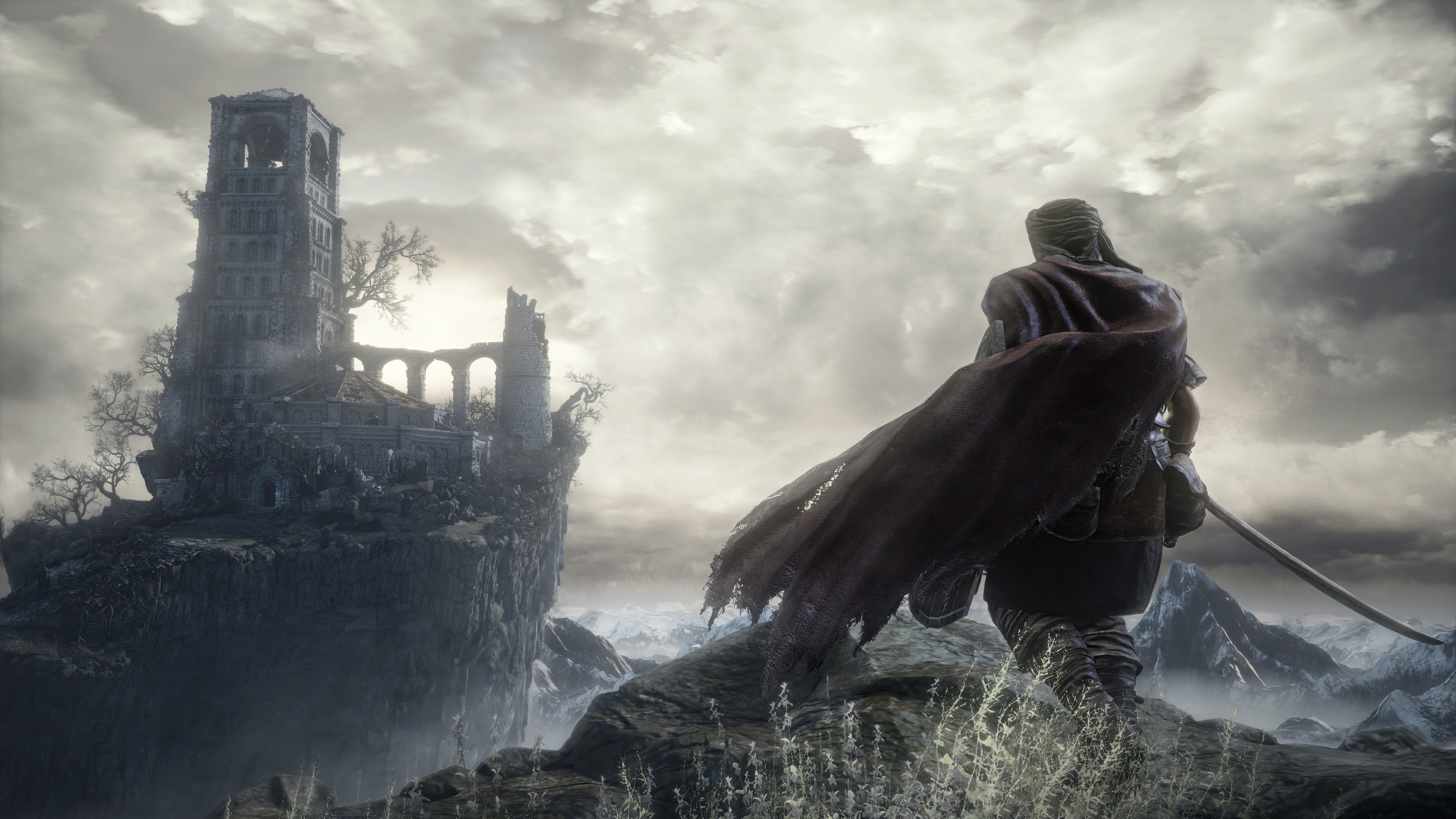 Dark Souls III, Cavaliere, Rovine, Mantello, 4K 2160p, sfondo desktop