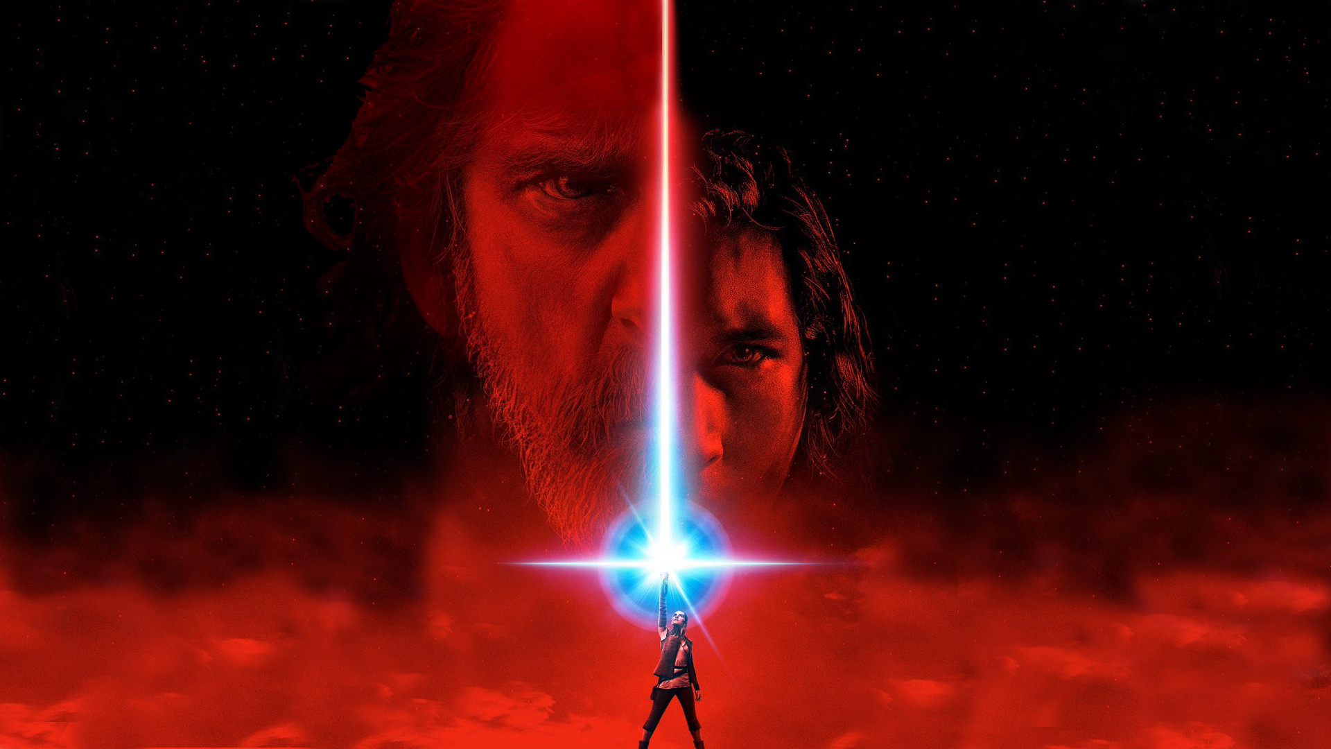 Luke Skywalker, Kylo Ren, Rey, Star Wars: Gli ultimi Jedi, Poster, Spada laser, Rosso, sfondo 1080p