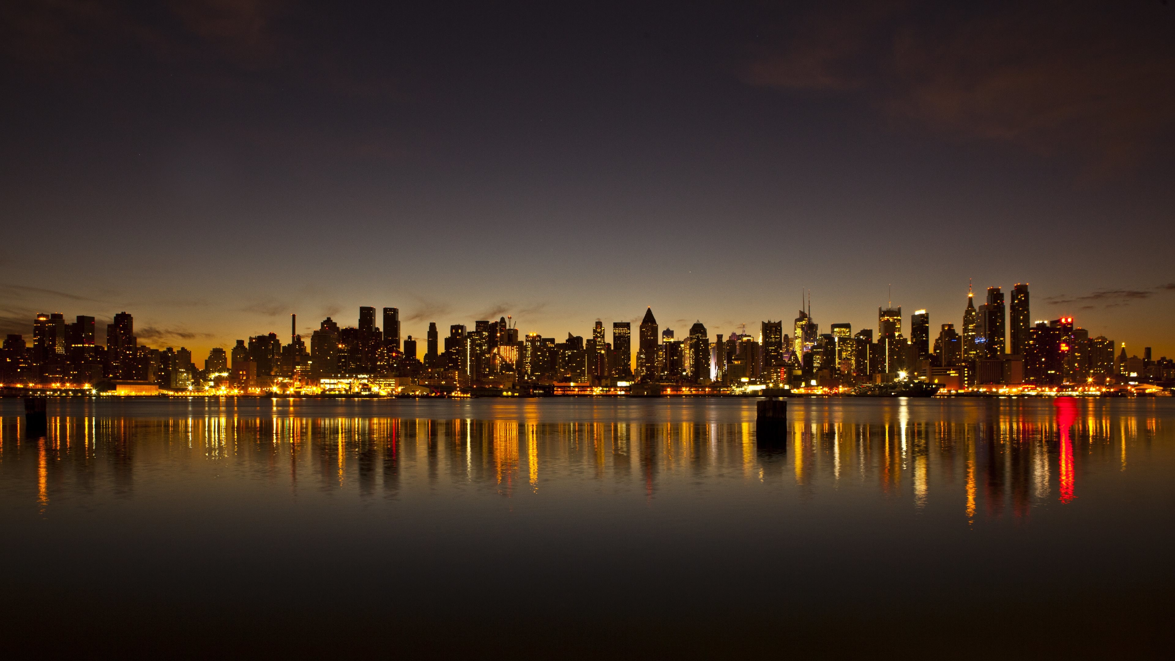 New York, Skyline, Notte, Riflesso, 4K, wallpaper per computer