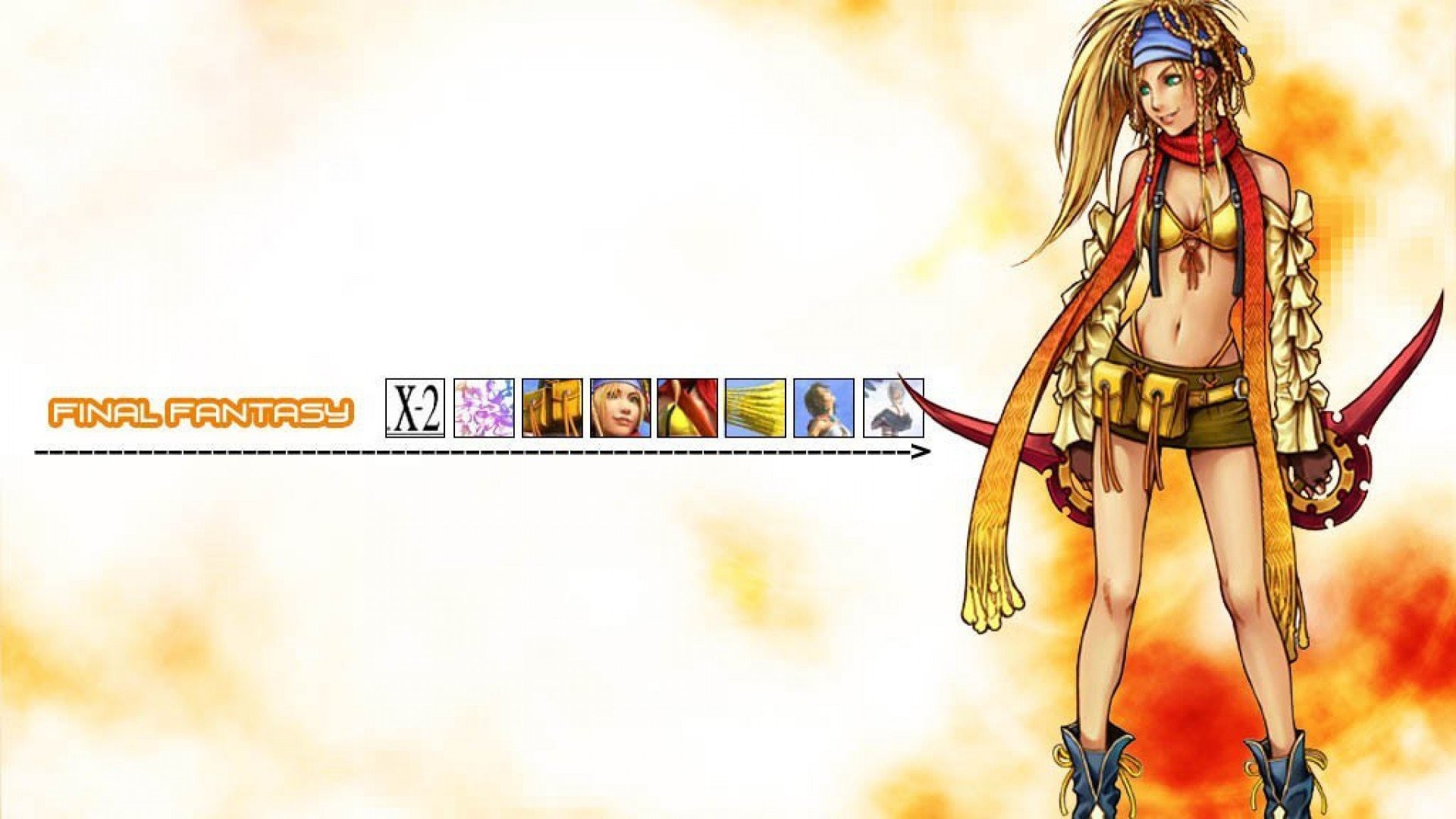 Rikku, Final Fantasy X-2, Sfondo bianco, 16:9 Full HD, wallpaper widescreen