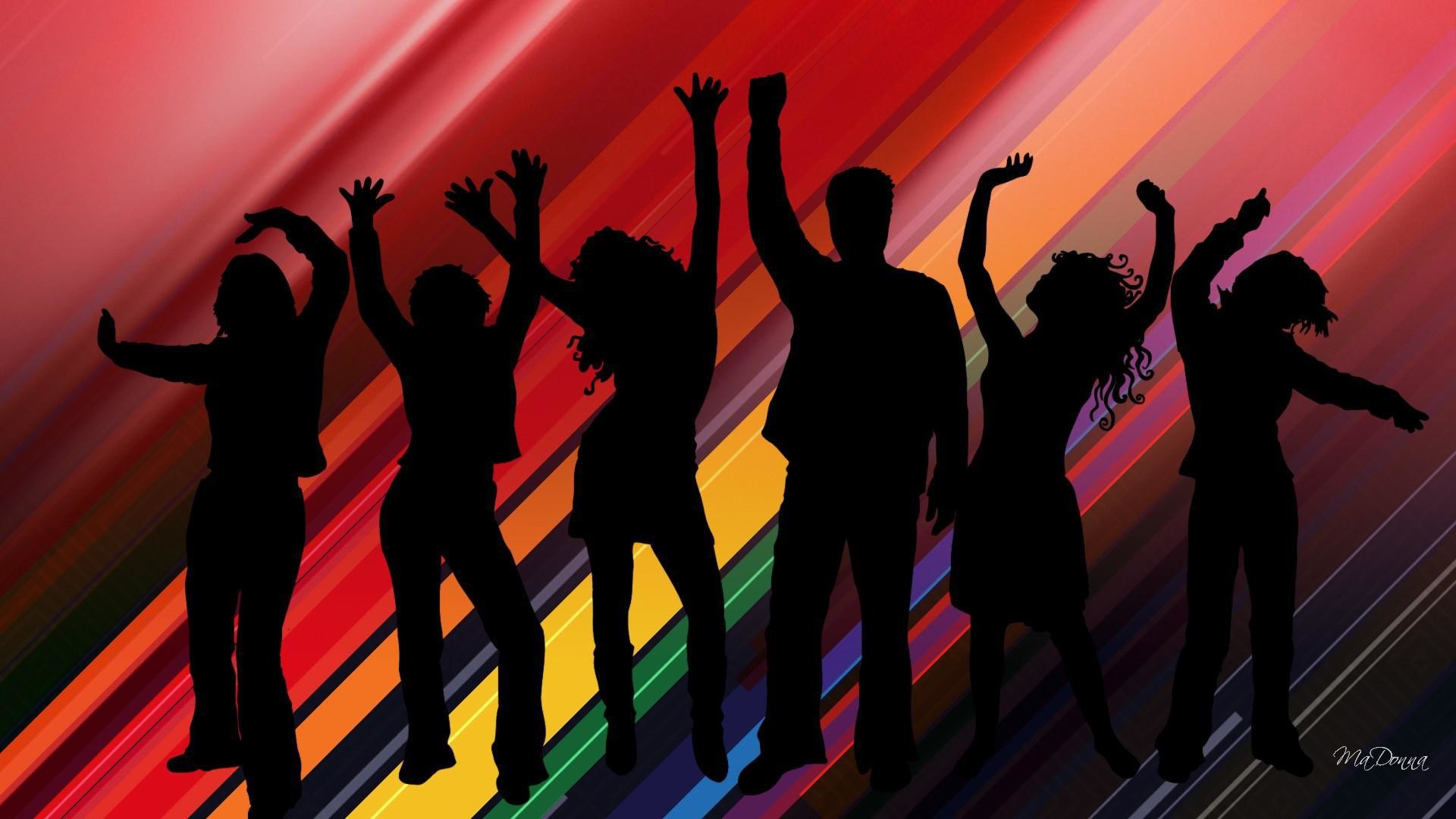 Silhouette, Ballerini, Festa, Strisce colorate, 16:9 Full HD, sfondo widescreen