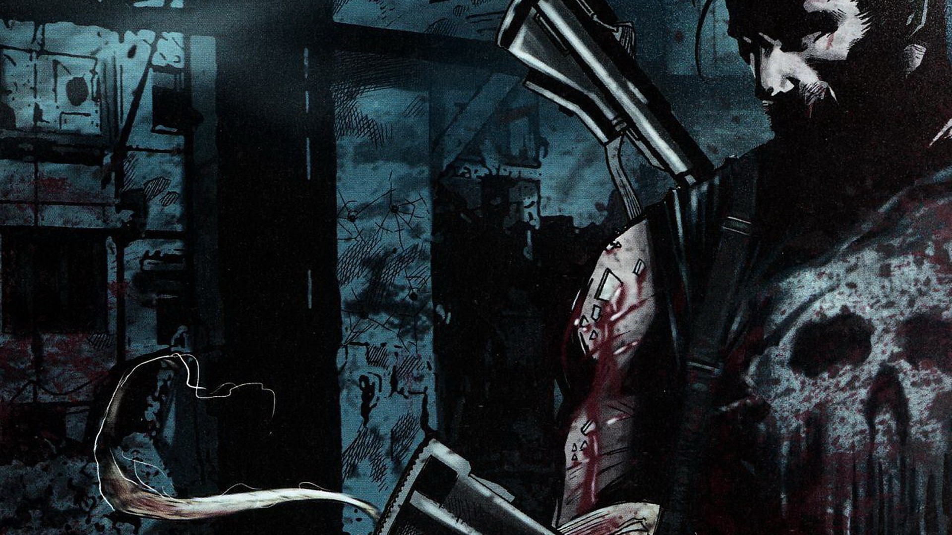 Frank Castle, The Punisher, Fumetto, Teschio, Toni blu, Full HD, sfondo per PC e portatile