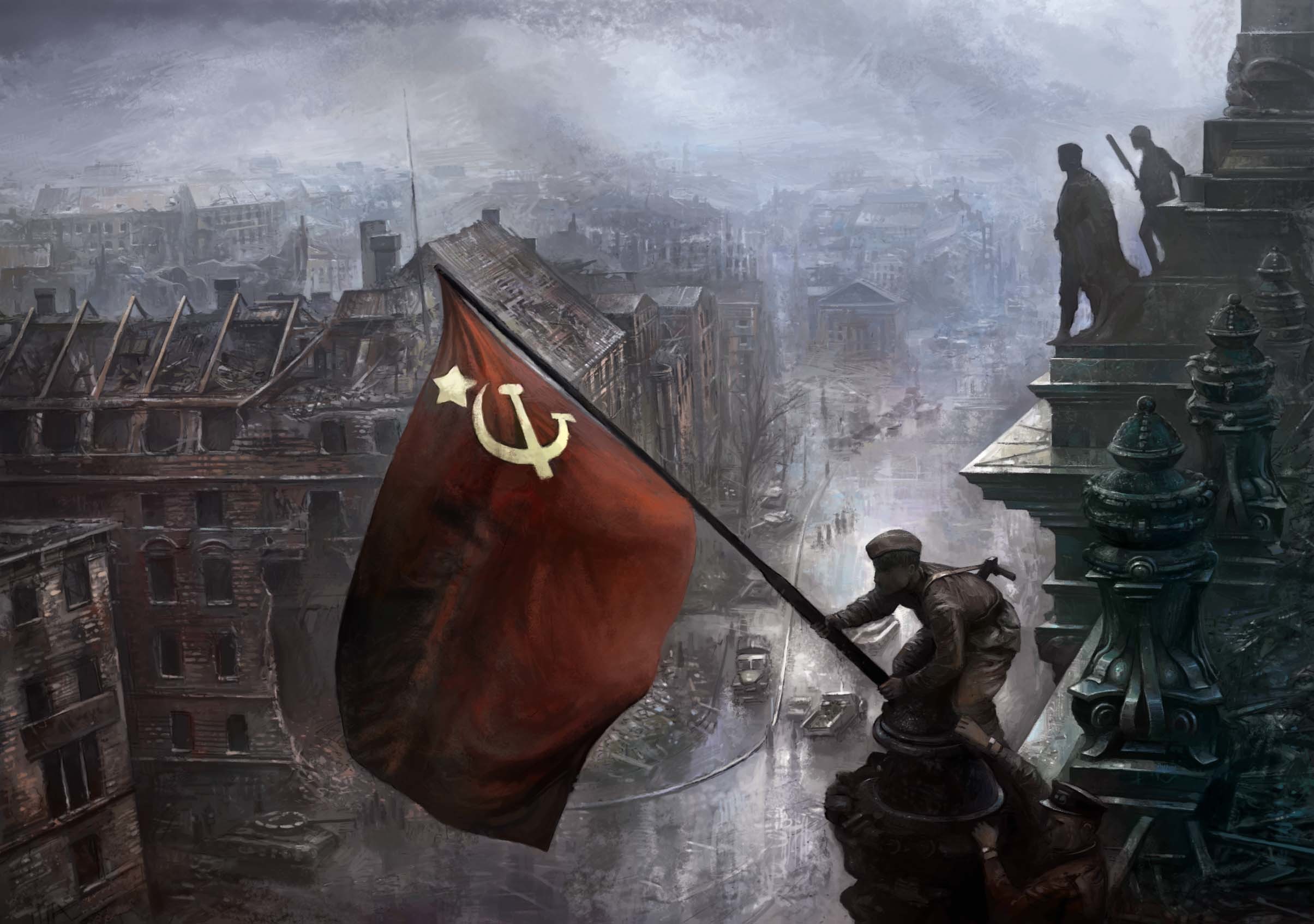 Bandiera rossa sul Reichstag, Berlino, Bandiera sovietica, Seconda guerra mondiale, sfondo per PC