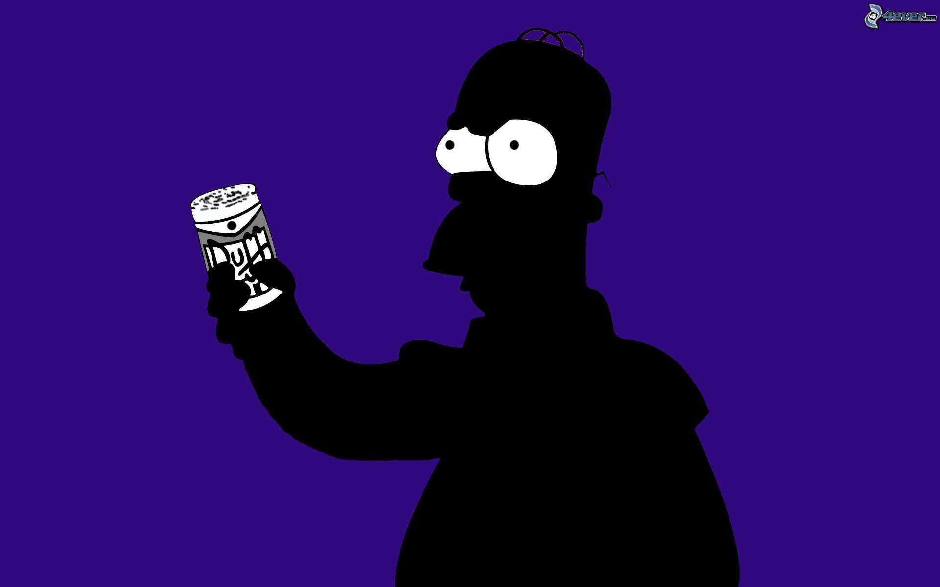 Homer Simpson, I Simpson, Silhouette, Birra, Sfondo viola, Full HD, wallpaper per computer