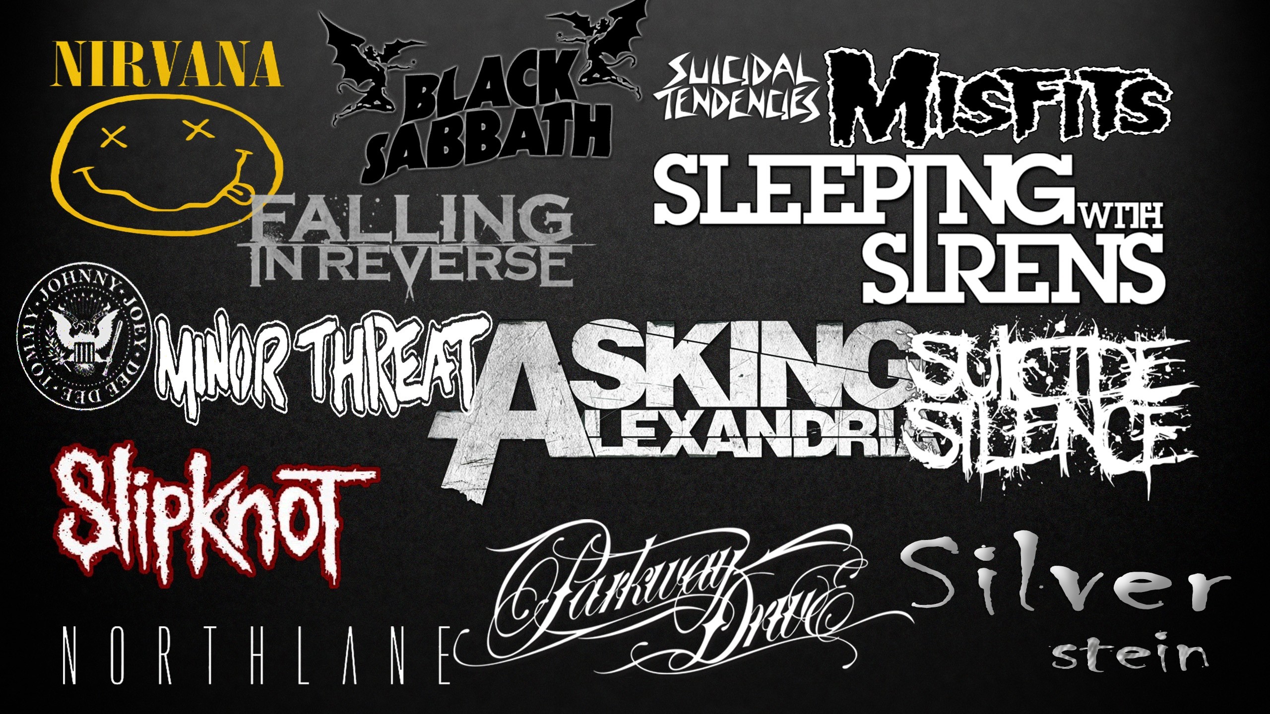 Loghi band, Nirvana, Black Sabbath, Misfits, Slipknot, Asking Alexandria, sfondo desktop 2560x1440