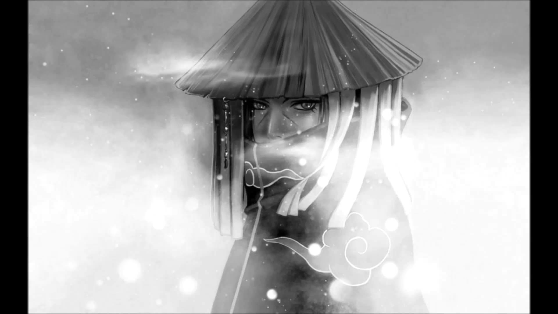 Itachi Uchiha, Akatsuki, Cappello di paglia, Bianco e nero, 1920x1080, immagine di sfondo