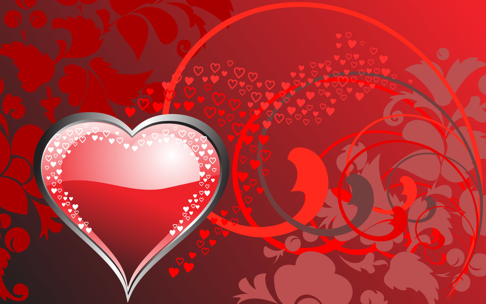 Cuore rosso, Ornamenti floreali, San Valentino, Grafica, 1920x1200, immagine di sfondo