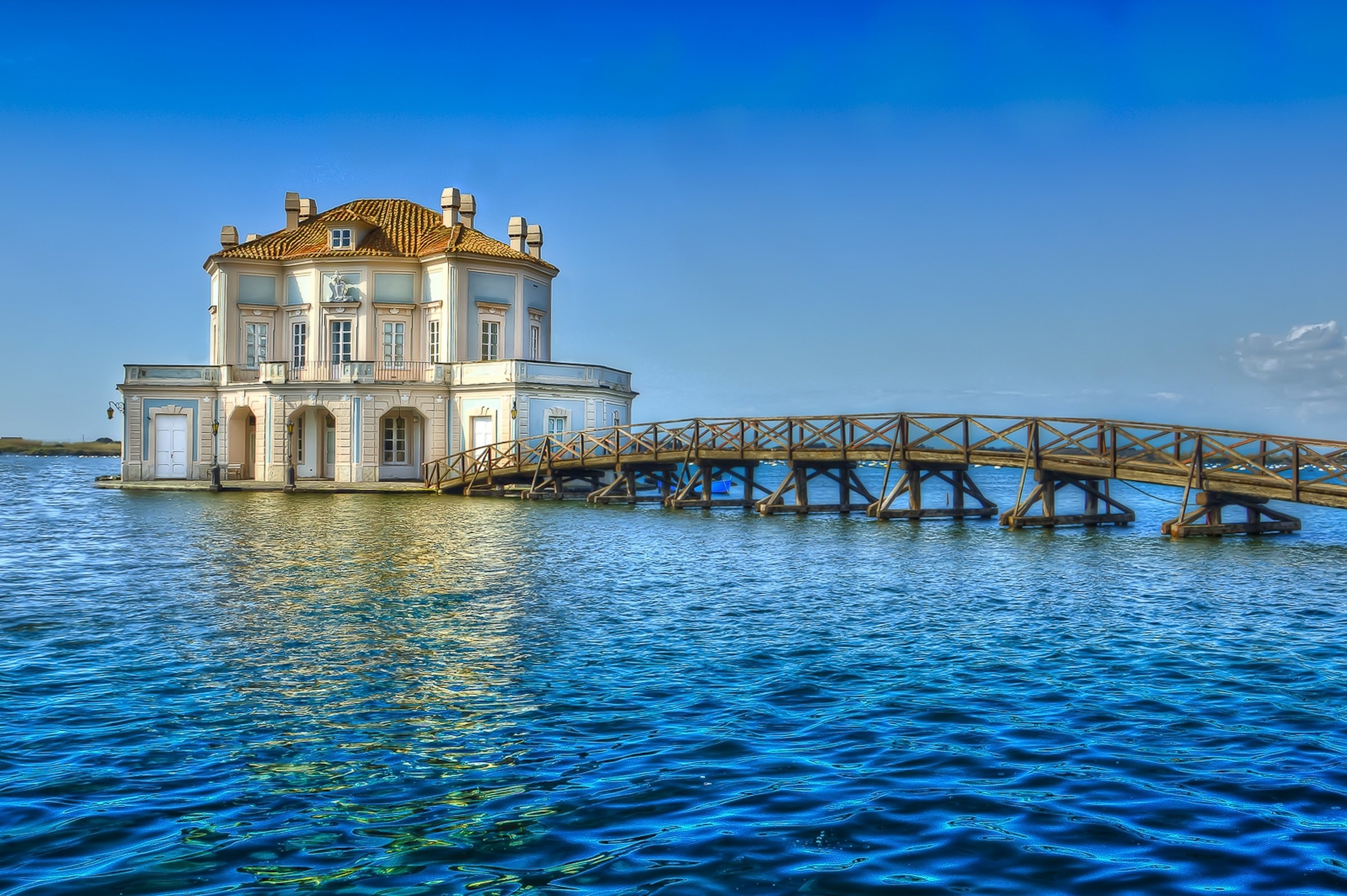 Casina Vanvitelliana, Lago Fusaro, Bacoli, Campania, Pontile, Full HD, wallpaper per PC