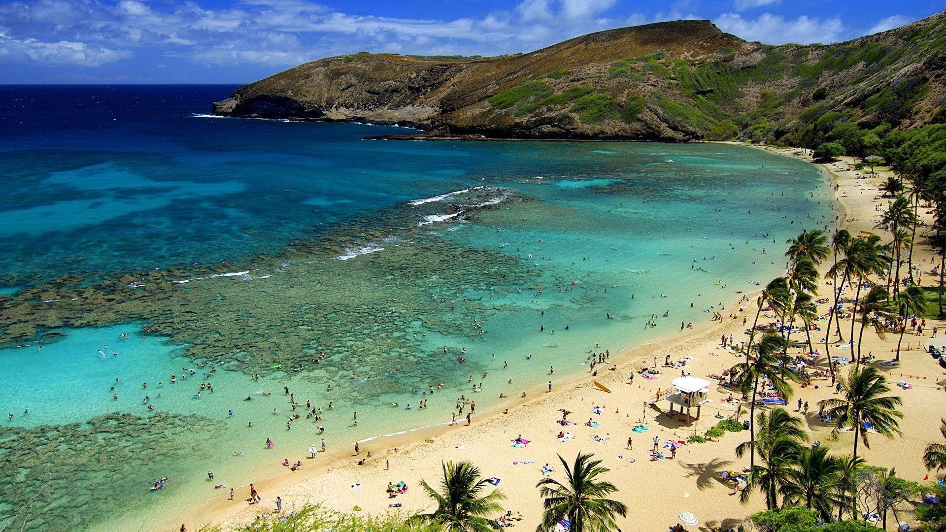 Hanauma Bay, Oahu, Hawaii, Barriera corallina, Spiaggia, 1920x1080, sfondo per PC