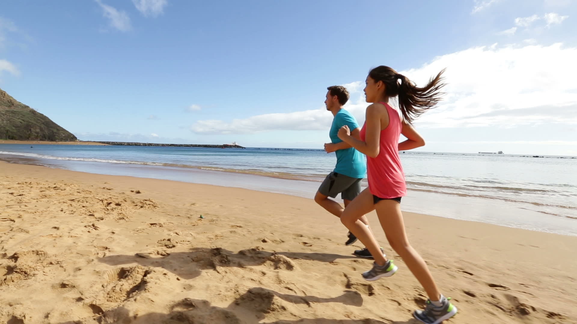 Coppia, Corsa, Spiaggia, Mare, Full HD, sfondo per PC
