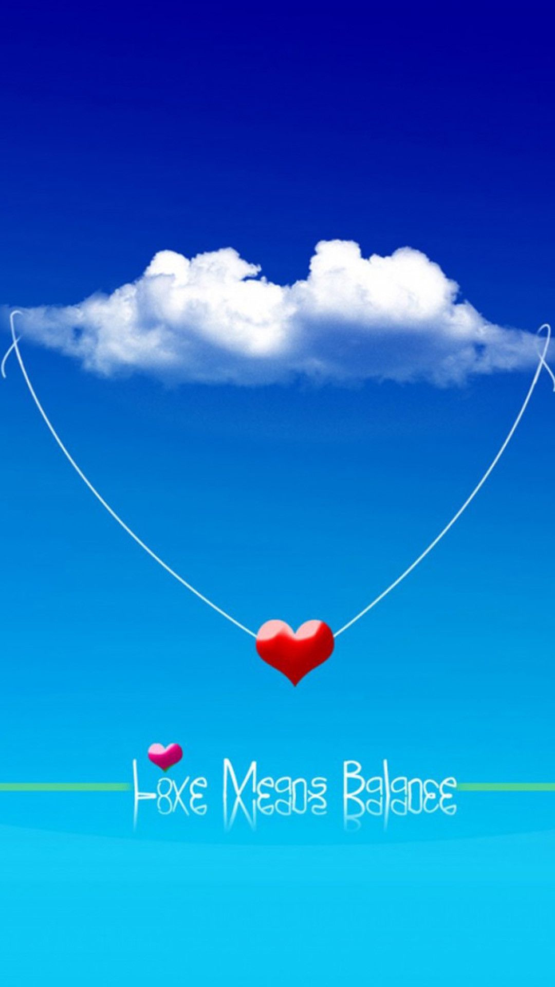 Cuore rosso, Nuvola, Cielo azzurro, Love Means Balance, Full HD, sfondo verticale per cellulare