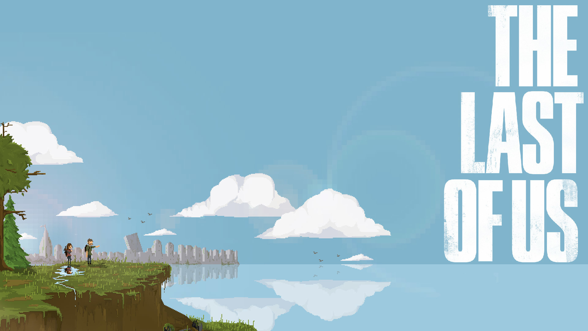 The Last of Us, Joel, Ellie, Pixel art, Cielo azzurro, 1920x1080, sfondo per PC