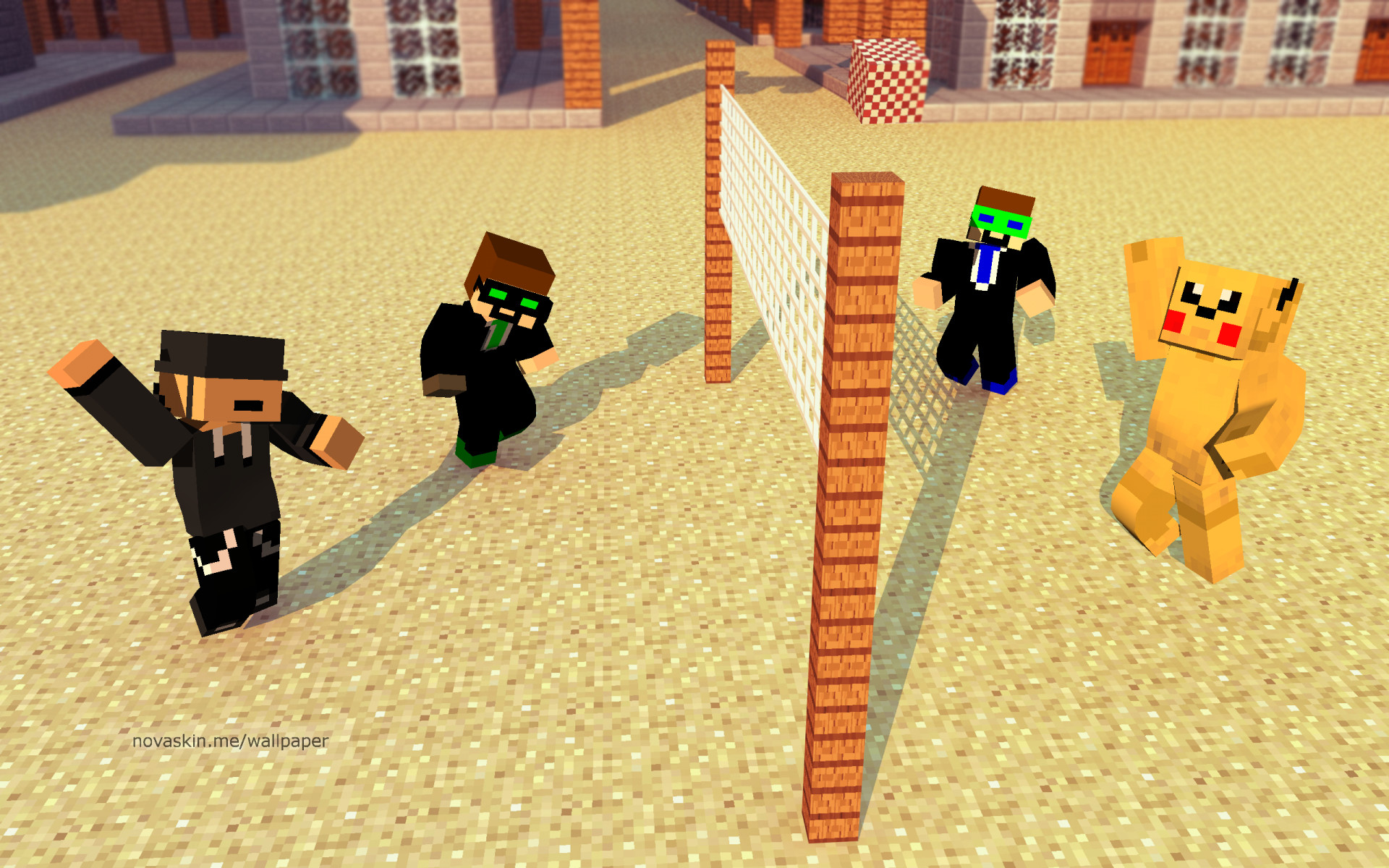 Minecraft, Beach volley, Rete, Personaggi, 1920x1200, immagine di sfondo