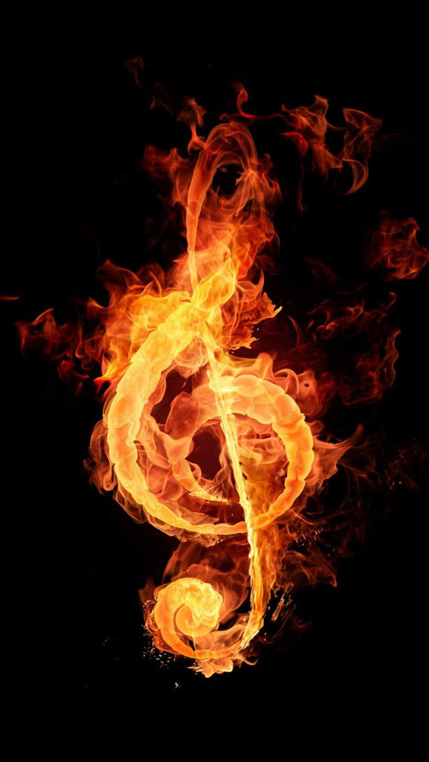 Chiave di violino, Fuoco, Musica, Sfondo nero, QHD+, schermata di blocco del cellulare