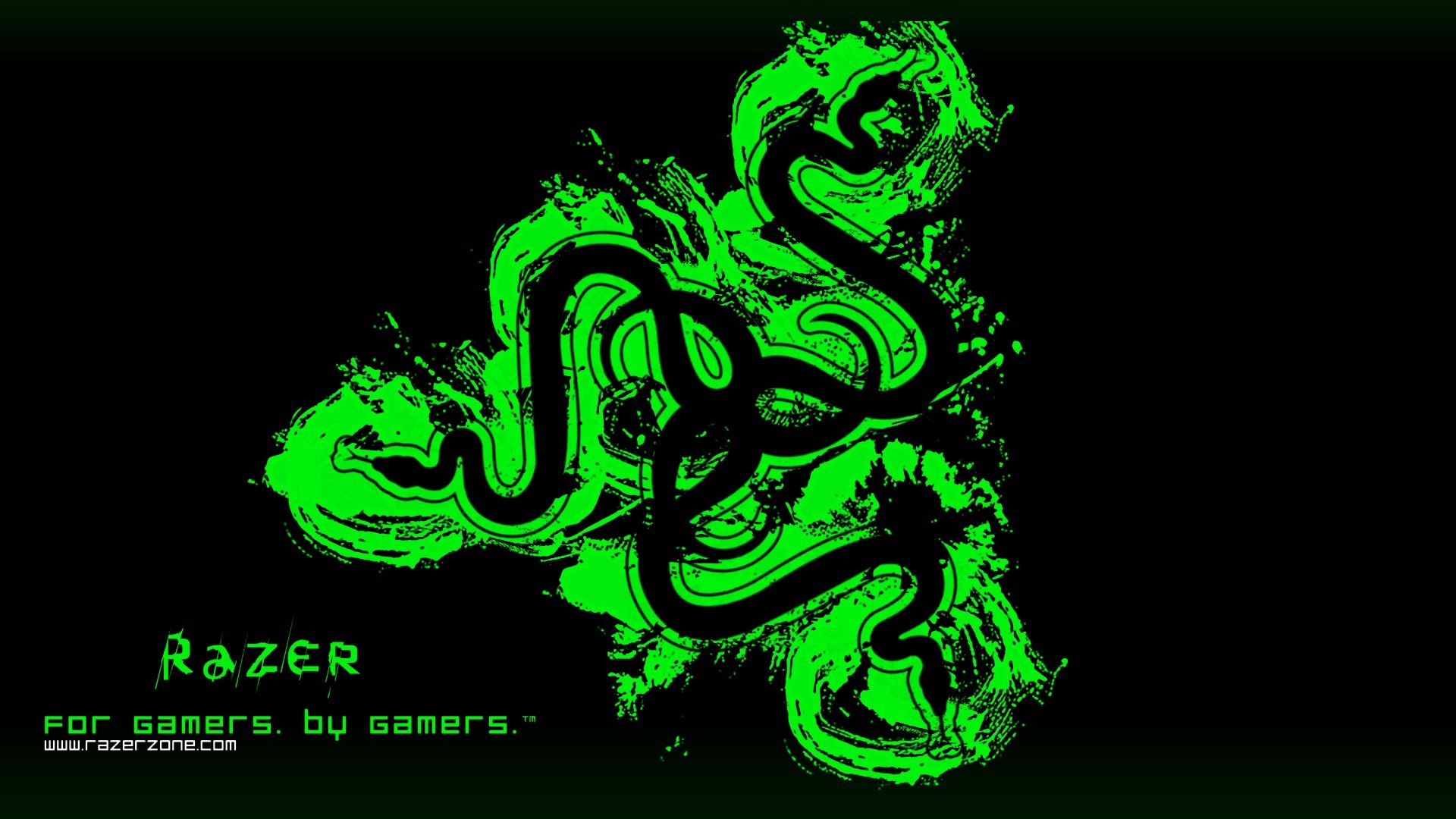 Razer, Logo Razer, For Gamers. By Gamers., Pennellate verdi, 1920x1080, sfondo per PC