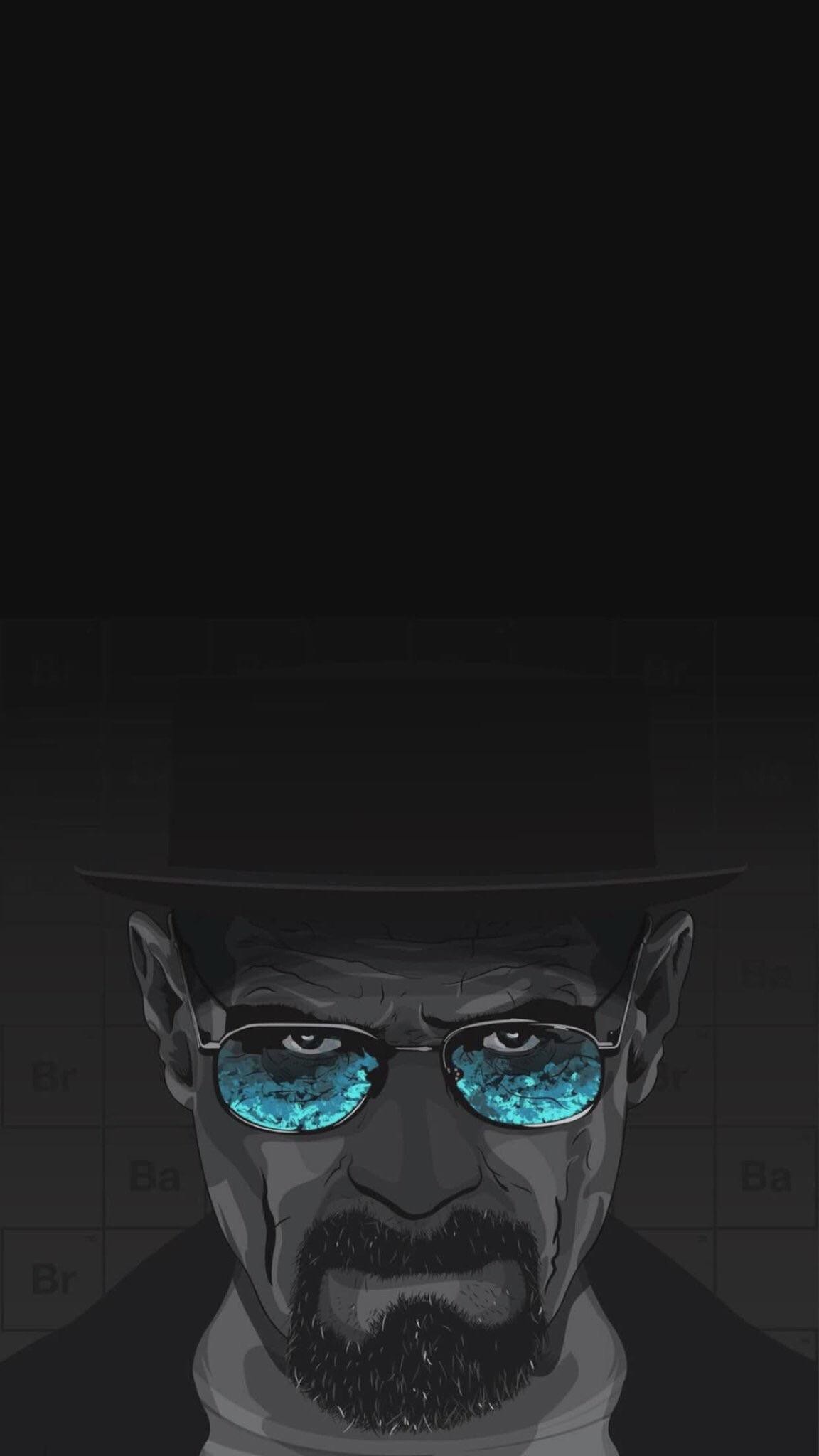 Heisenberg, Walter White, Breaking Bad, Occhiali blu, Sfondo scuro, wallpaper Full HD per smartphone