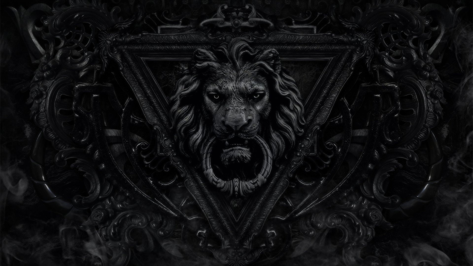 Testa di leone, Battente, Ornamenti, Nero, Metallo, Full HD, sfondo desktop