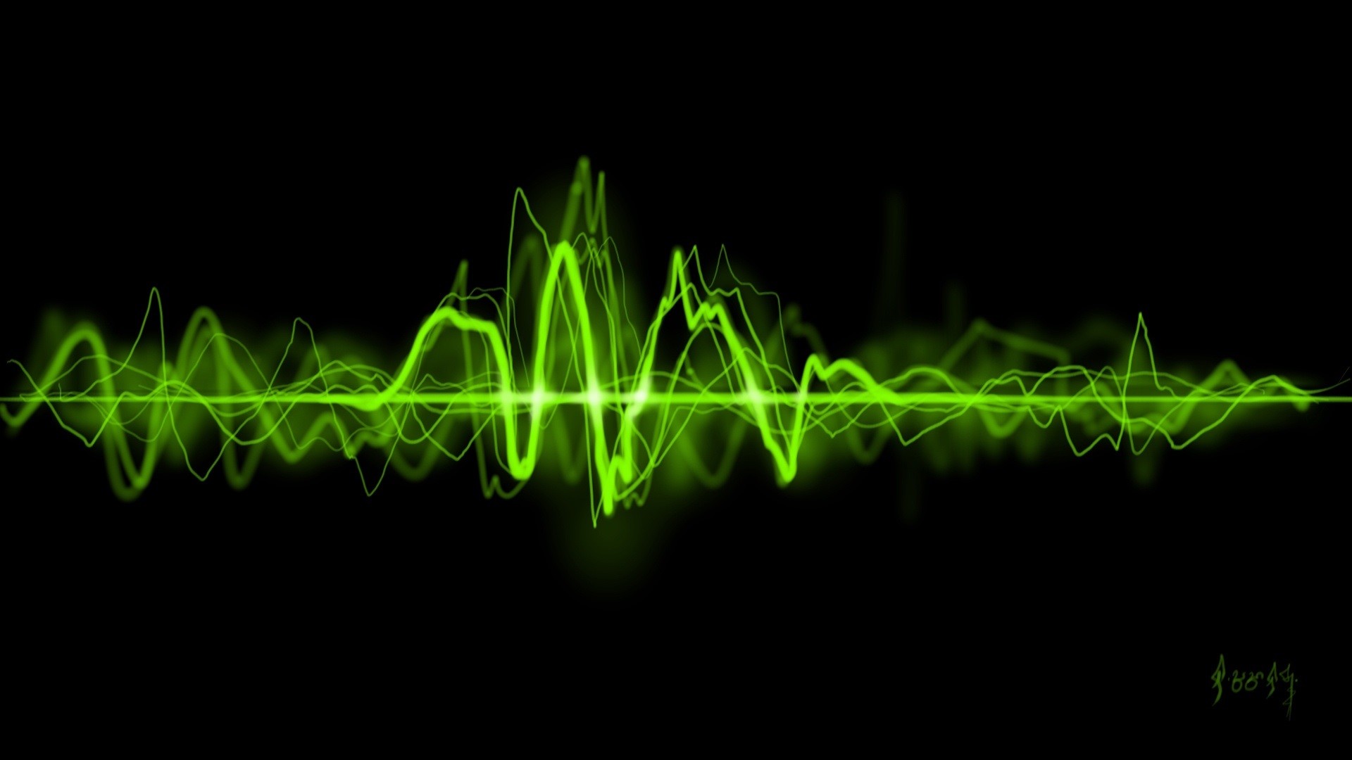 Onda sonora, Verde neon, Sfondo nero, Full HD, wallpaper per portatile