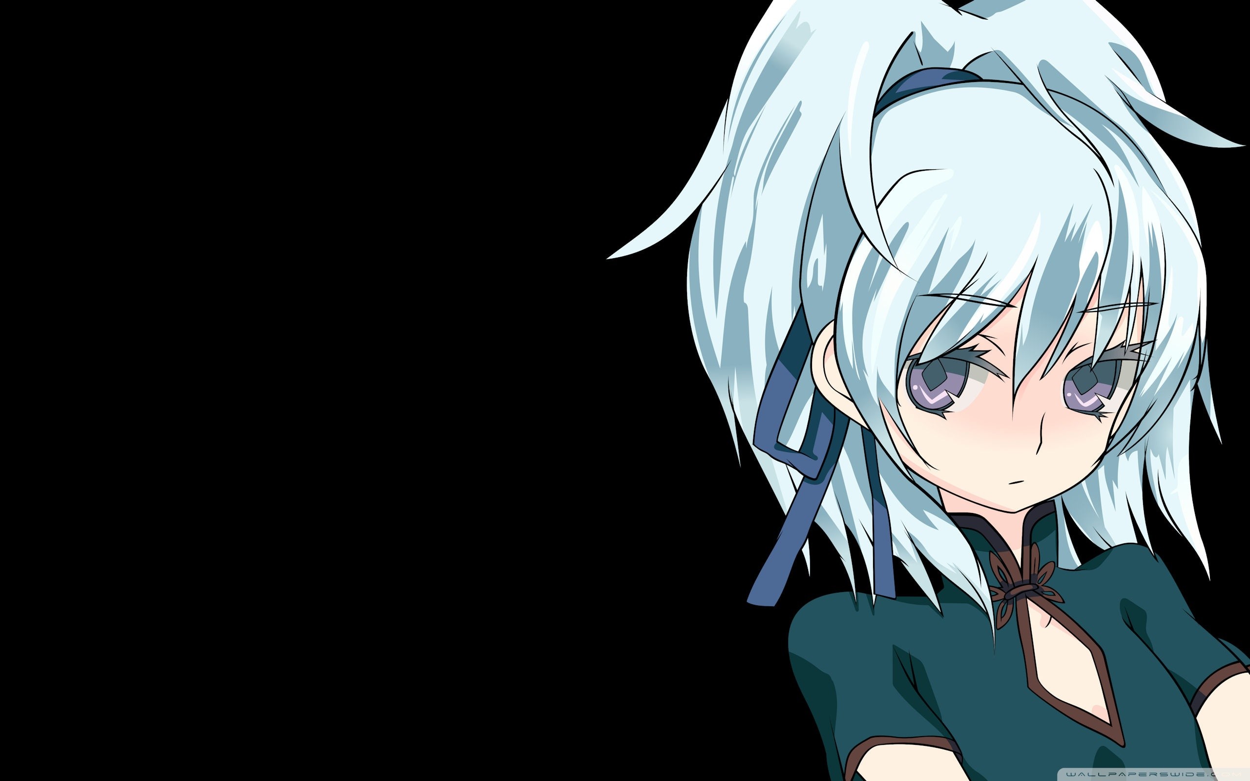 Ragazza anime, Capelli azzurri, Sfondo nero, Minimalista, Manga, wallpaper Windows 11