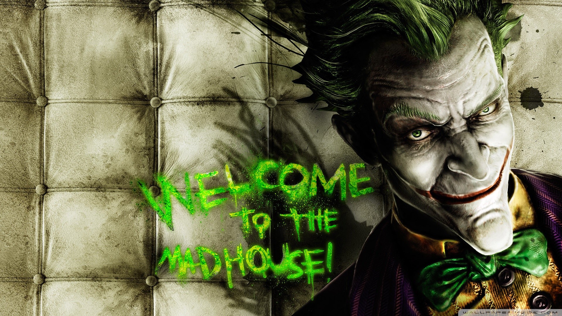 Joker, Welcome to the Madhouse, Batman: Arkham Asylum, Cella imbottita, Scritta verde, sfondo per PC