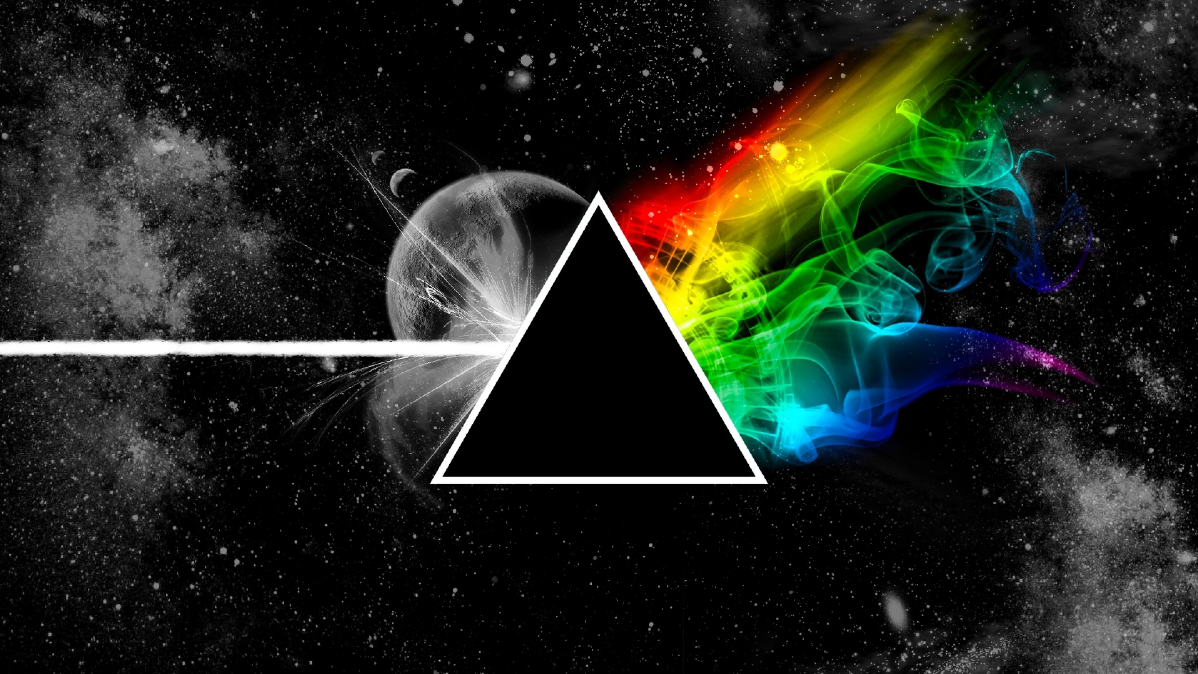 The Dark Side of the Moon, Pink Floyd, Prisma, Arcobaleno, Spazio, sfondo 4K per computer