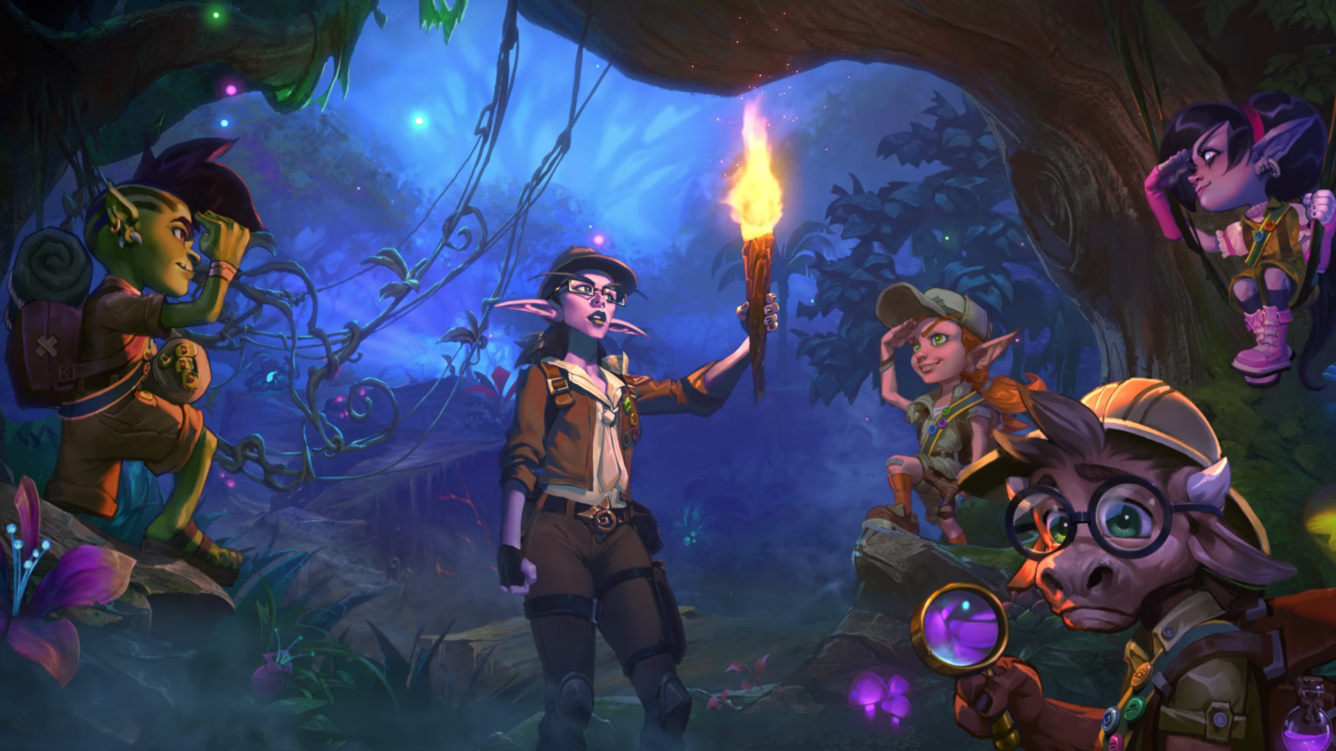 Hearthstone, Elfa, Torcia, Caverna, Esploratori, Full HD, wallpaper per portatile