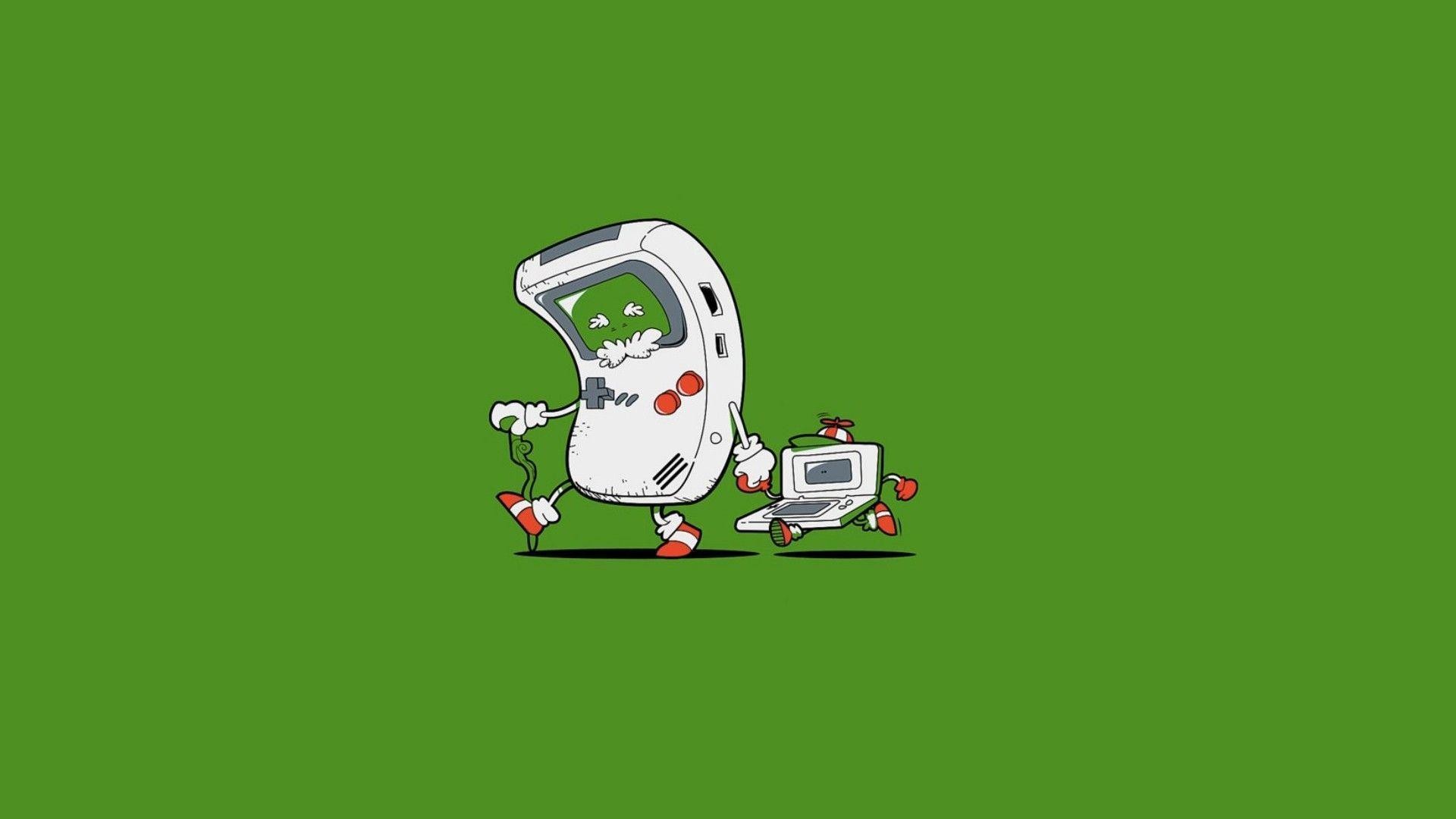 Game Boy, Nintendo, Illustrazione, Sfondo verde, 16:9 Full HD, wallpaper widescreen
