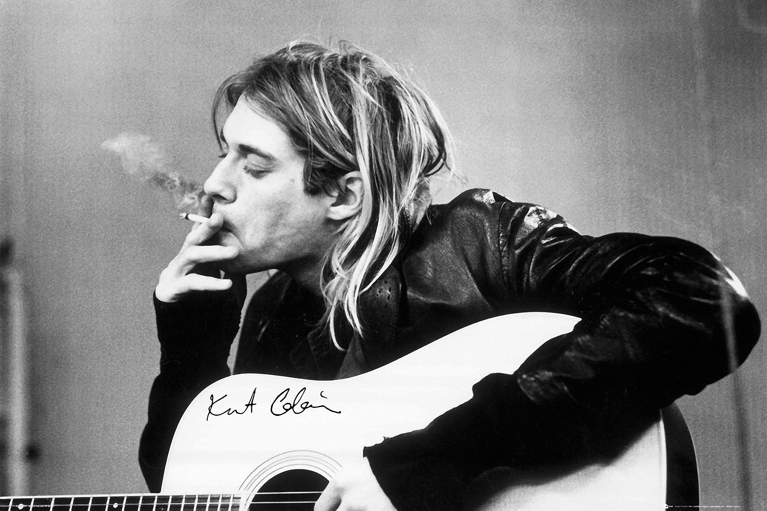 Kurt Cobain, Nirvana, Chitarra, Sigaretta, Bianco e nero, Full HD, sfondo desktop