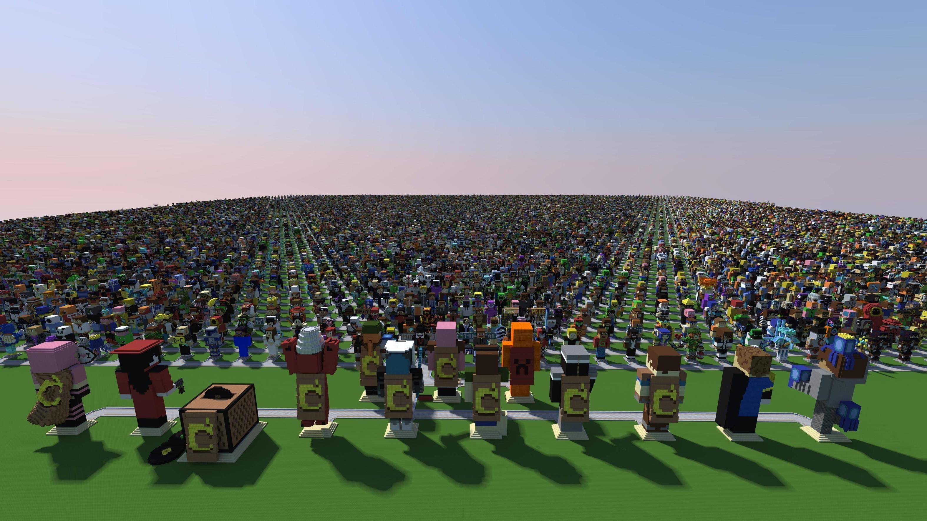 Minecraft, Esercito, Folla, Rendering 3D, 2K, sfondo per portatile