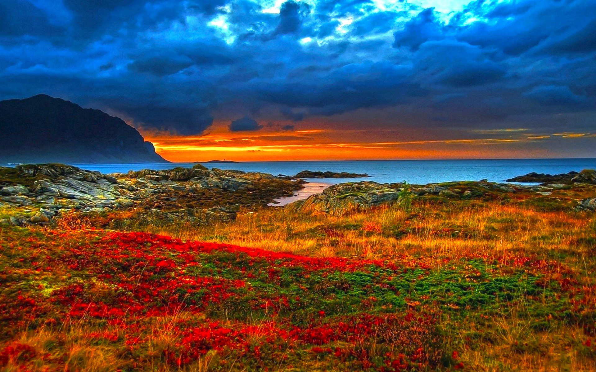 Costa, Brughiera, Tramonto, Nuvole, 1920x1200, immagine di sfondo