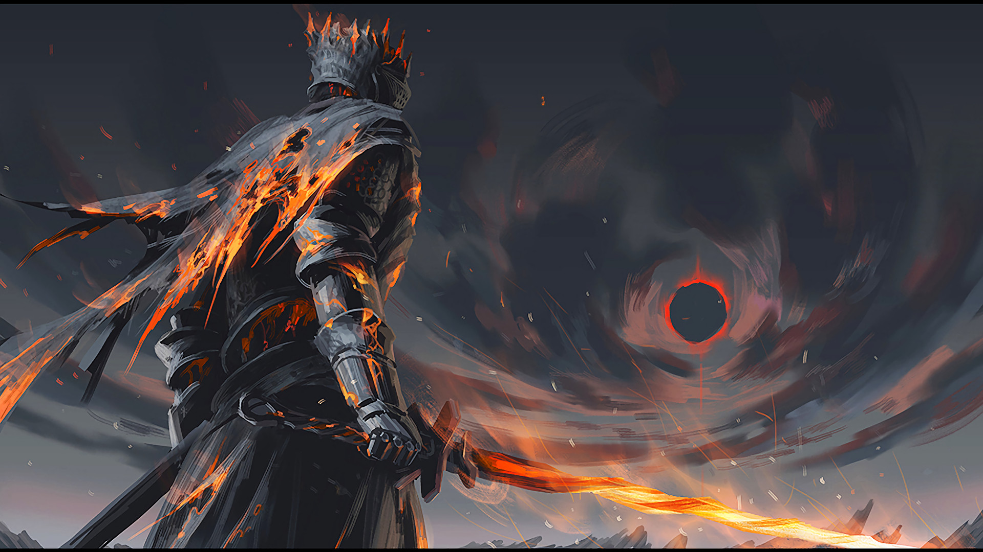 Anima dei Tizzoni, Dark Souls III, Spada infuocata, Eclissi, Arte digitale, sfondo desktop 1920x1080