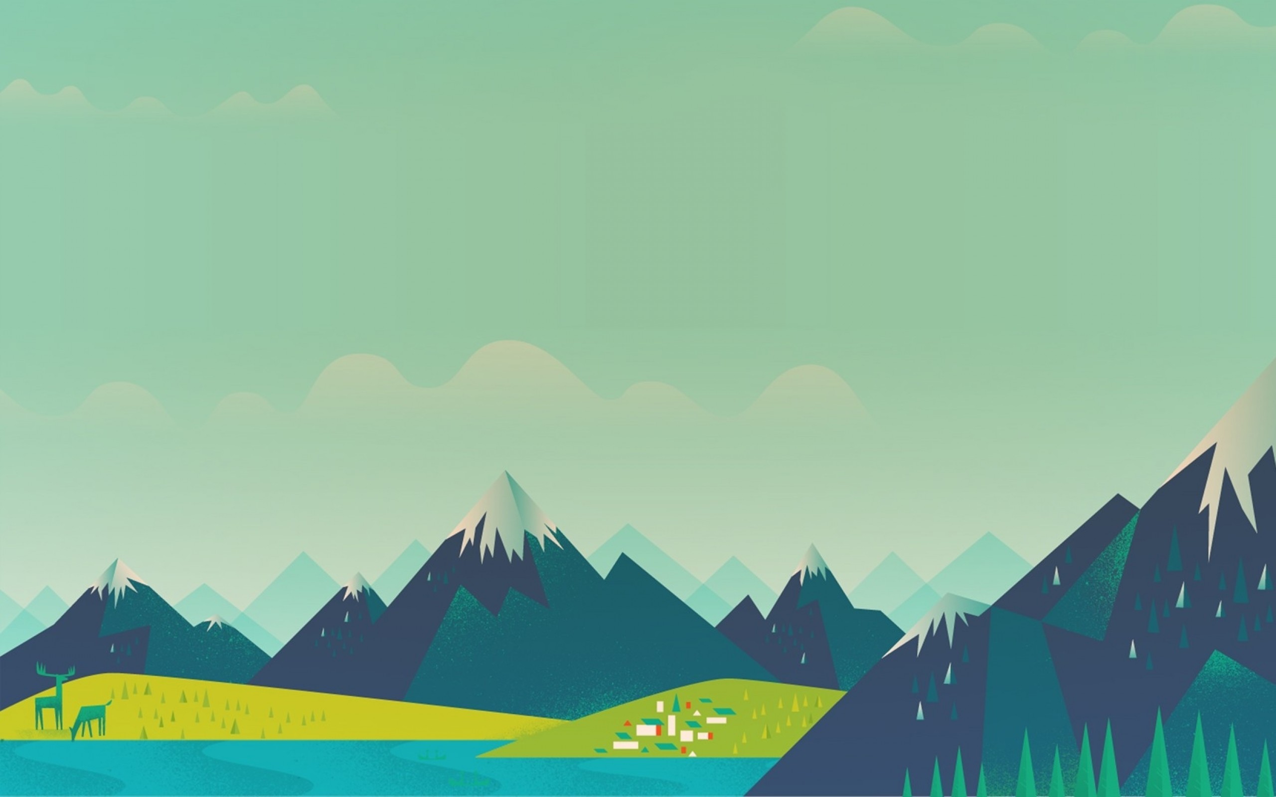 Google Now, Montagne, Illustrazione flat, Paesaggio, Verde acqua, sfondo per Android