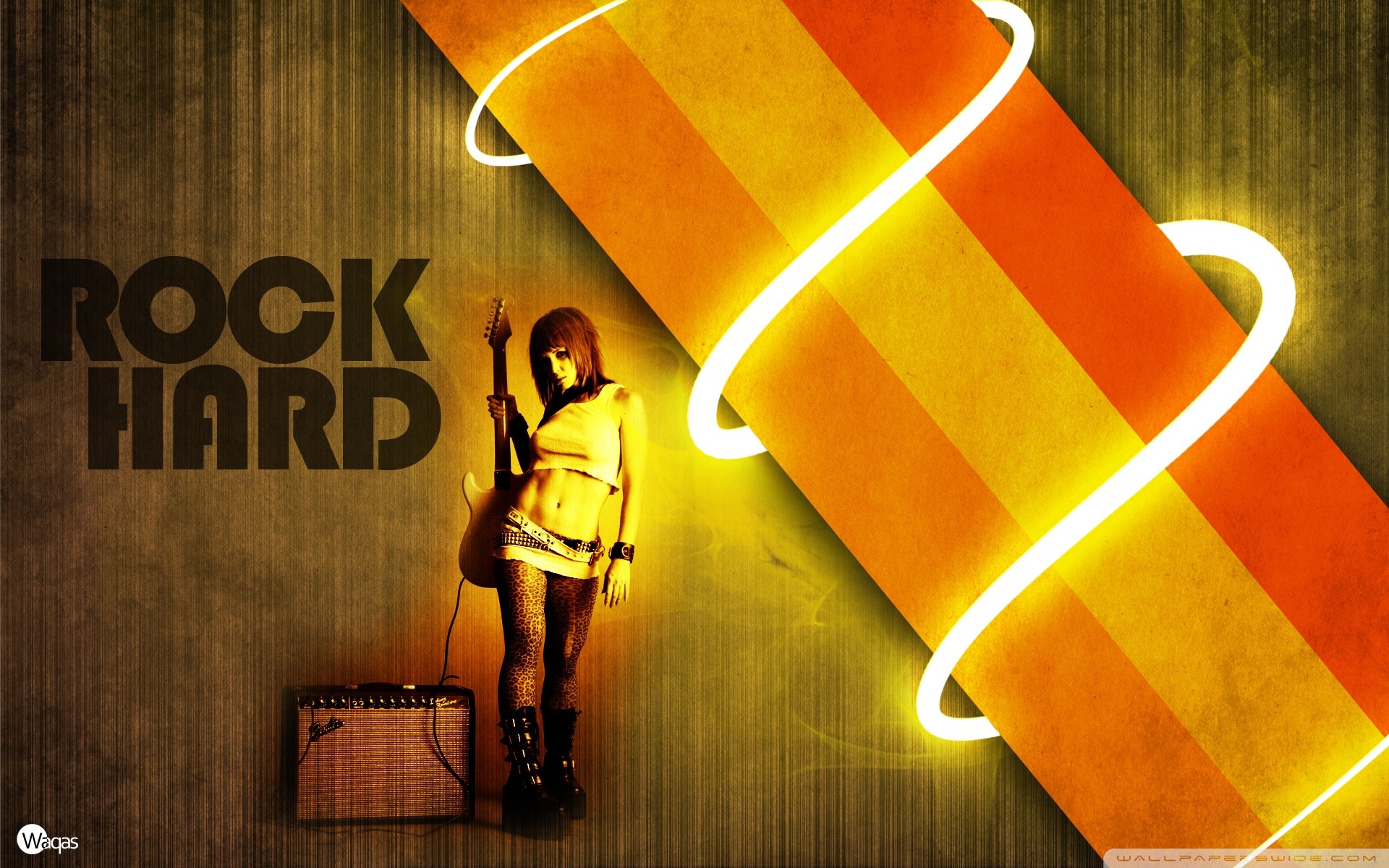Rock Hard, Chitarrista, Neon, Amplificatore, Retrò, 1920x1200, sfondo MacBook Pro